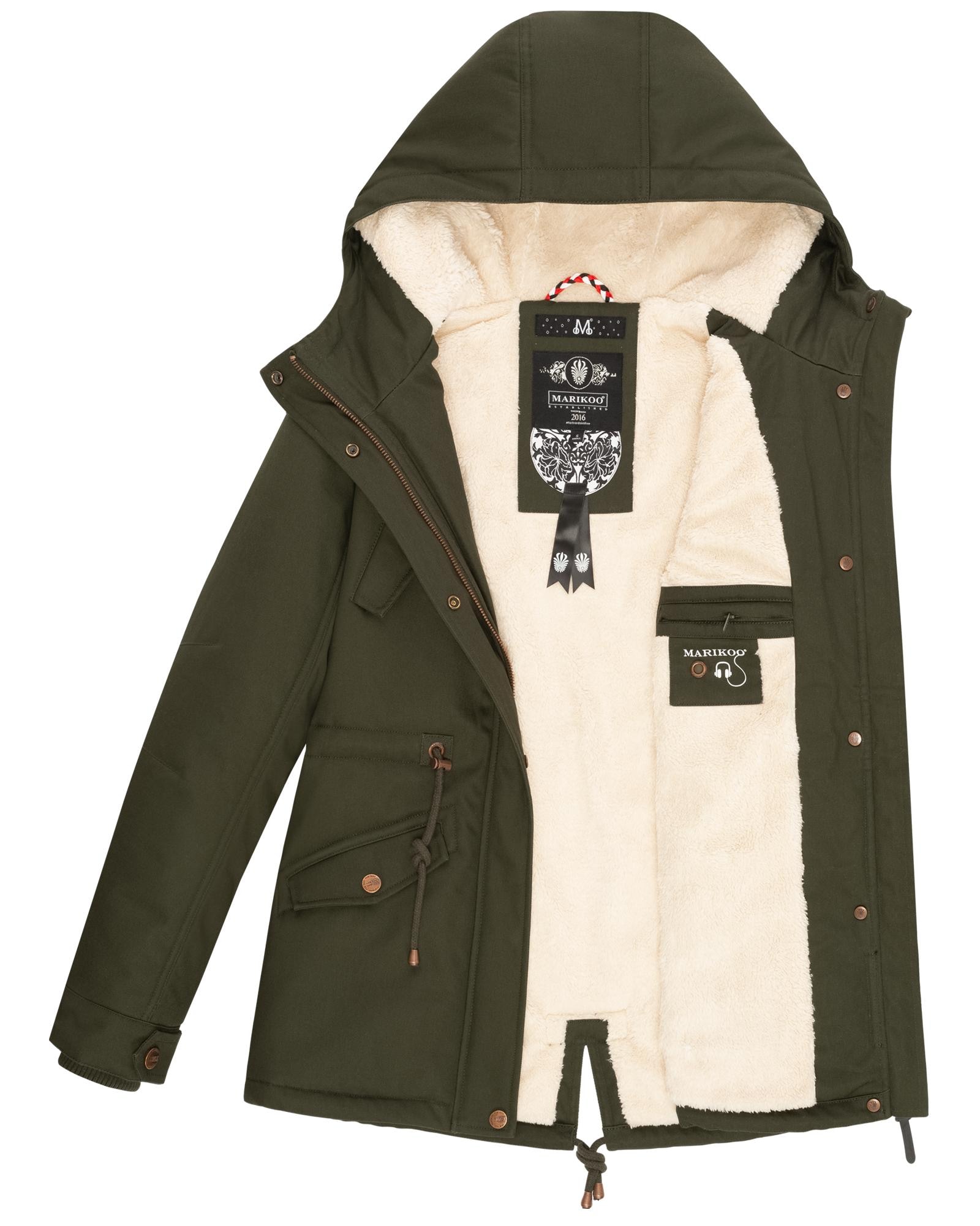 Marikoo Winterjacke »Manolya«, mit Kapuze, stylischer Kurzmantel mit weichem Teddyfell-Futter