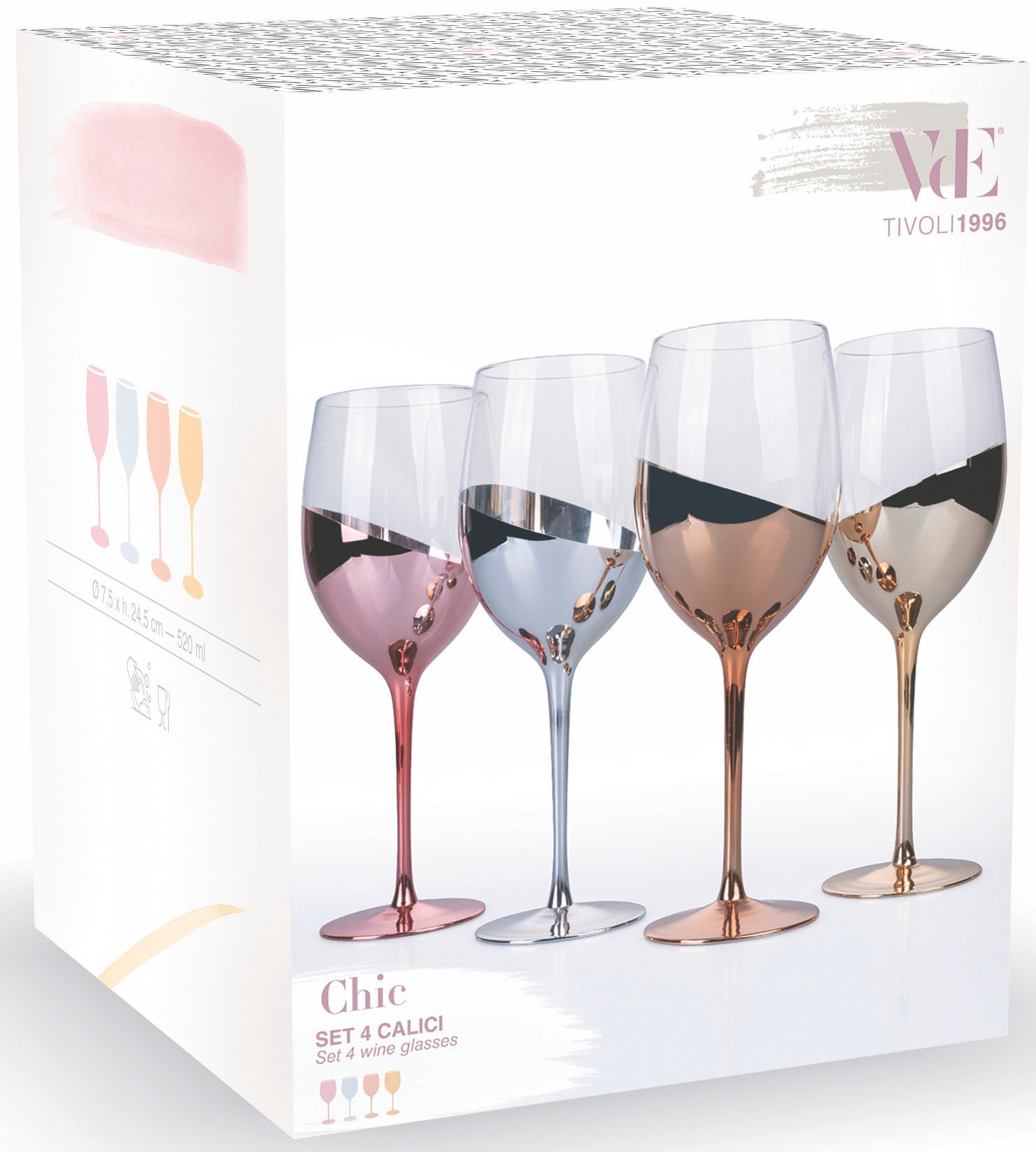 Villa d'Este Weinglas »Chic«, (Set, 4 tlg.), Gläser-Set, 4-teilig, Inhalt 520 ml