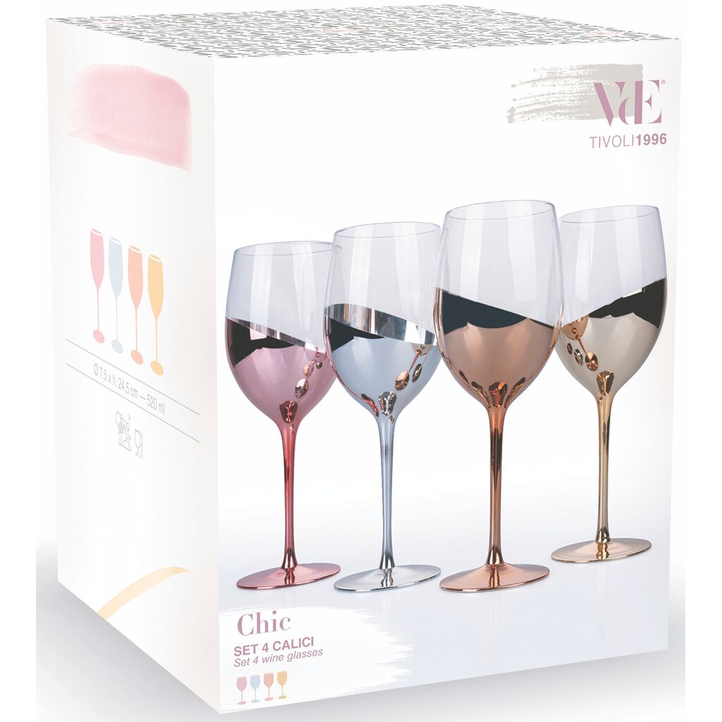 Villa d'Este Weinglas »Chic«, (Set, 4 tlg.), Gläser-Set, 4-teilig, Inhalt 520 ml