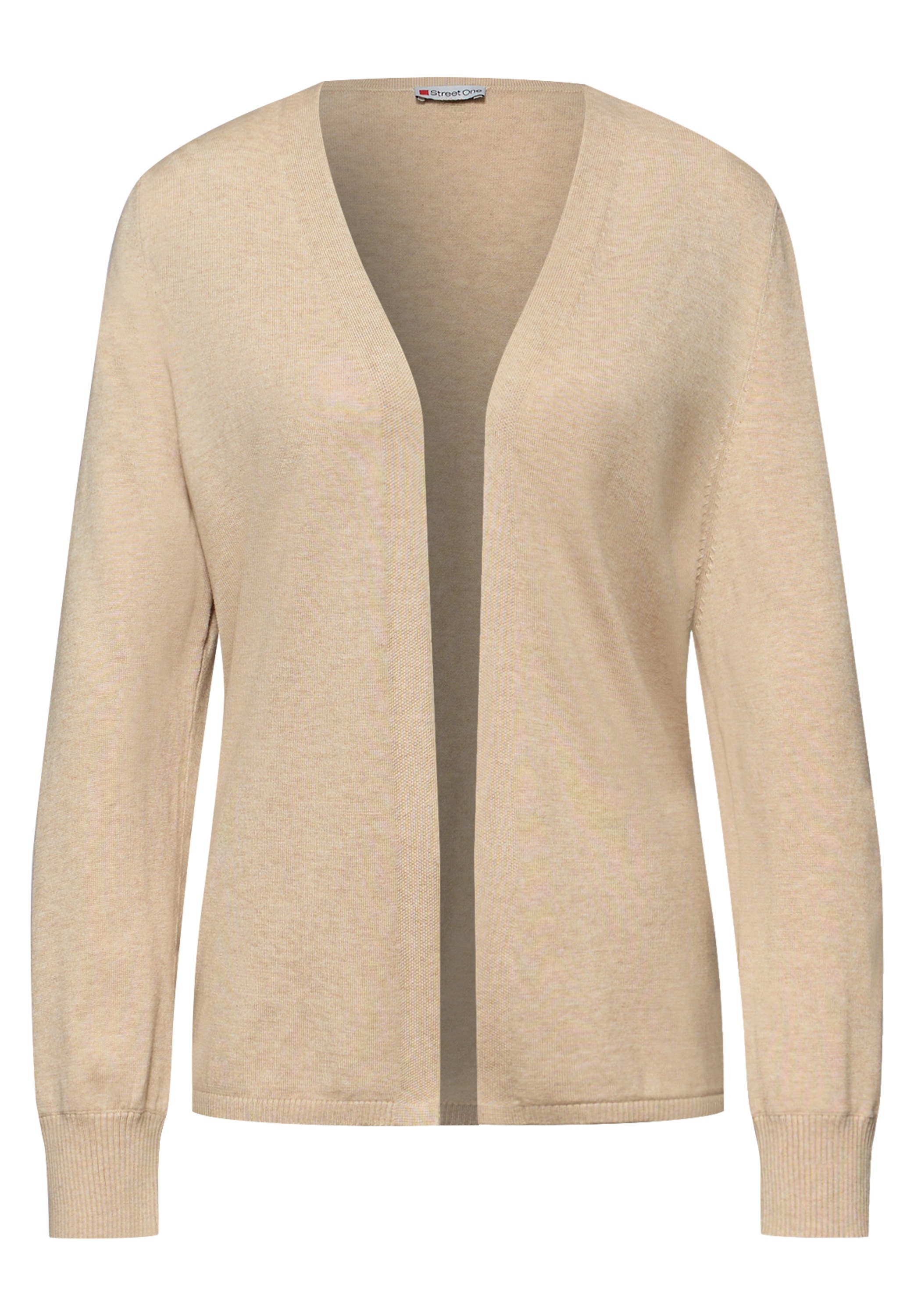 Cardigan STREET ONE, Damen, Gr. 36, cotton beige meliert, Stoff, 60% Viskose, 40% Baumwolle, unifarben, comfort fit normal, V-Ausschnitt, Bündchen, Strickjacken, mit Strick-Detail 3