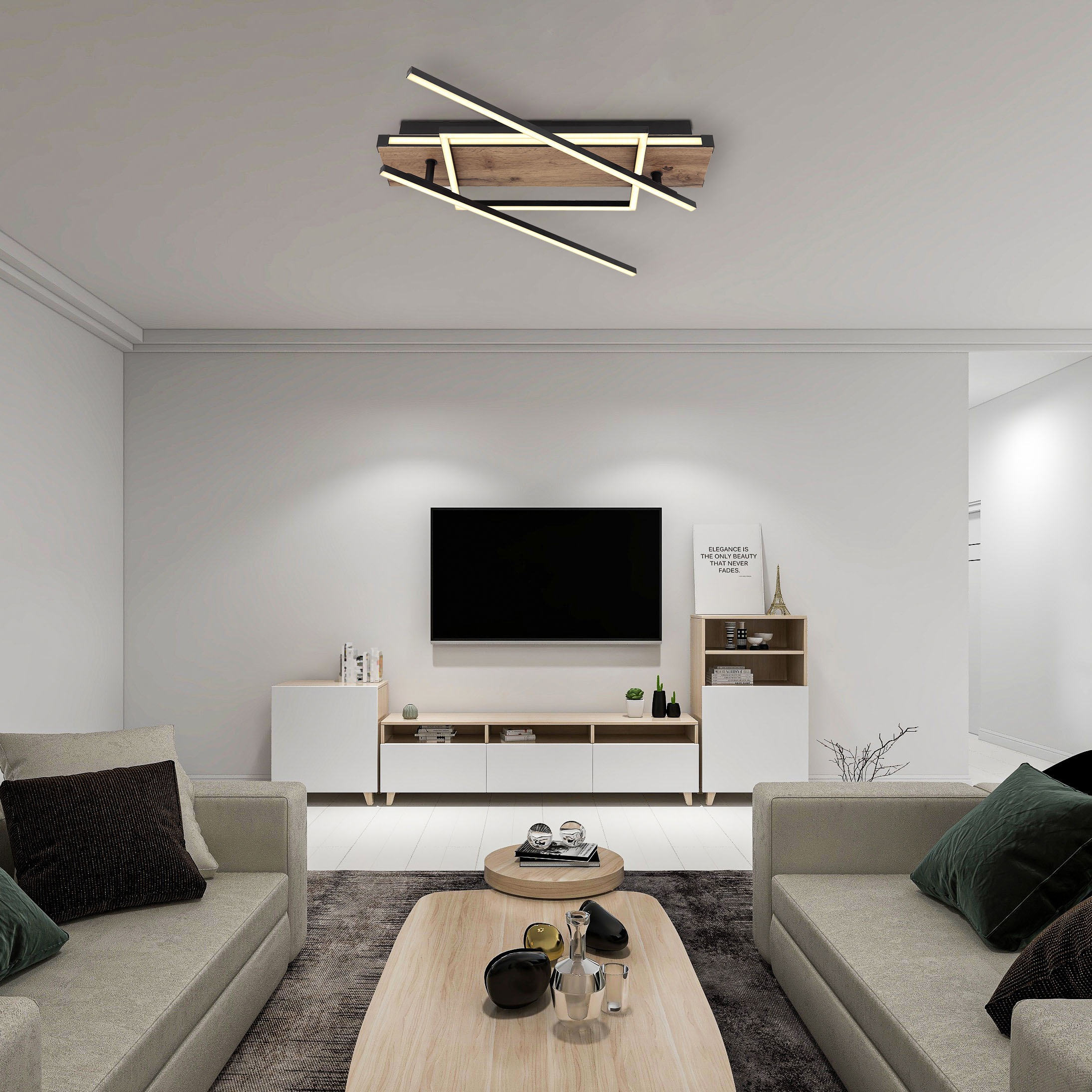 GLOBO LIGHTING LED Deckenleuchte »COLLI«, Leuchtmittel LED-Modul | LED fest integriert, Deckenlampe/Wohnzimmer/Schlafzimmer/modern/Holz