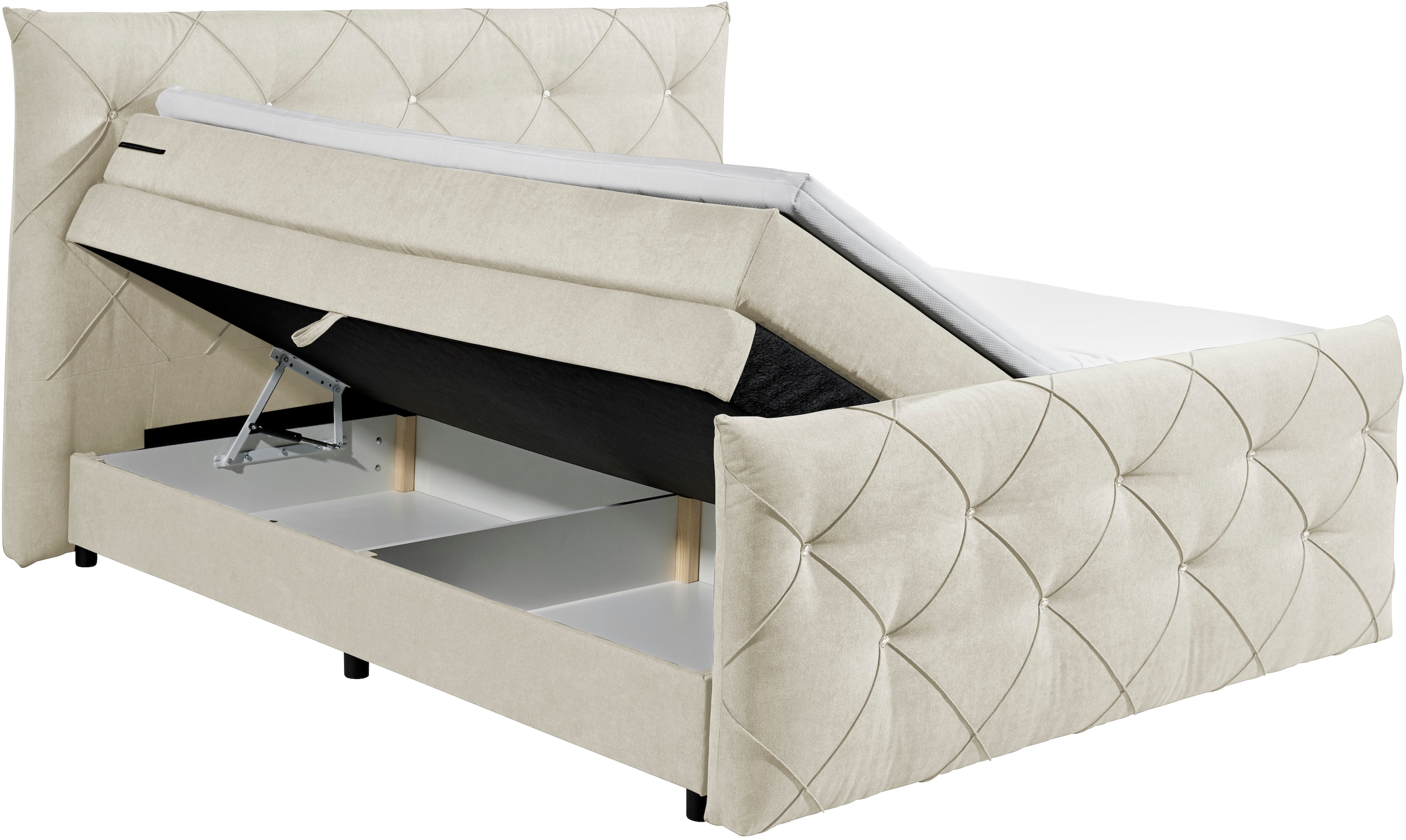 ED EXCITING DESIGN Boxspringbett »Villano«, mit Strasssteinen, Breite: 180cm, mit Bettkasten, inkl. Topper