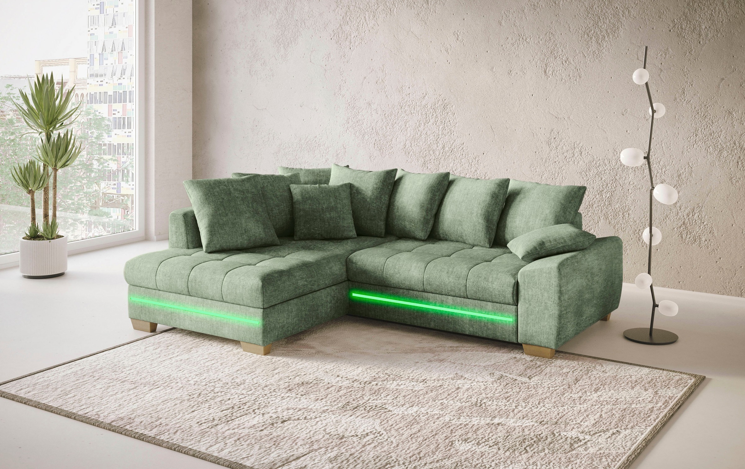 Mr. Couch Ecksofa »Nikita II, L-Form«, mit RGB-LED Beleuchtung, wahlweise mit Bett, Bettkasten, Kaltschaum