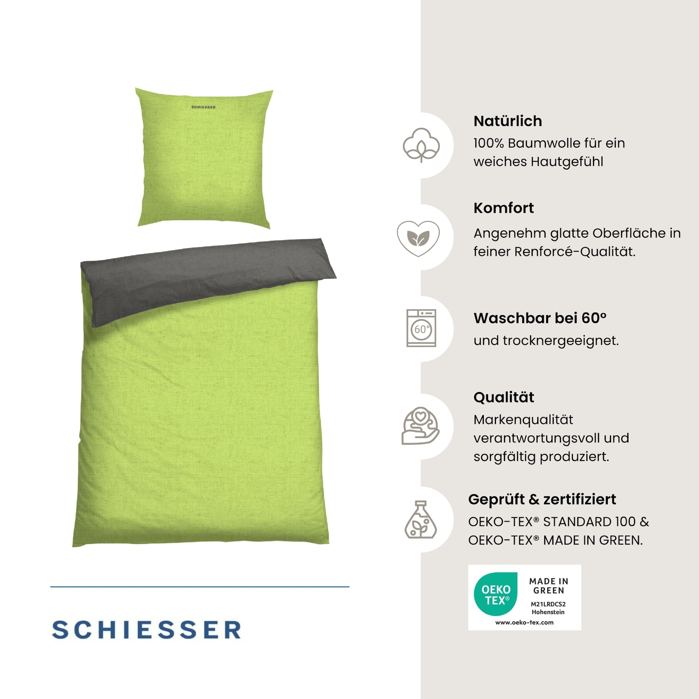 Schiesser Wendebettwäsche »Doubleface aus weicher Baumwolle mit edlem Melangeeffekt« 2 Stk. ab Größe 135x200 cm erhältlich, OEKO-TEX® MADE IN GREEN