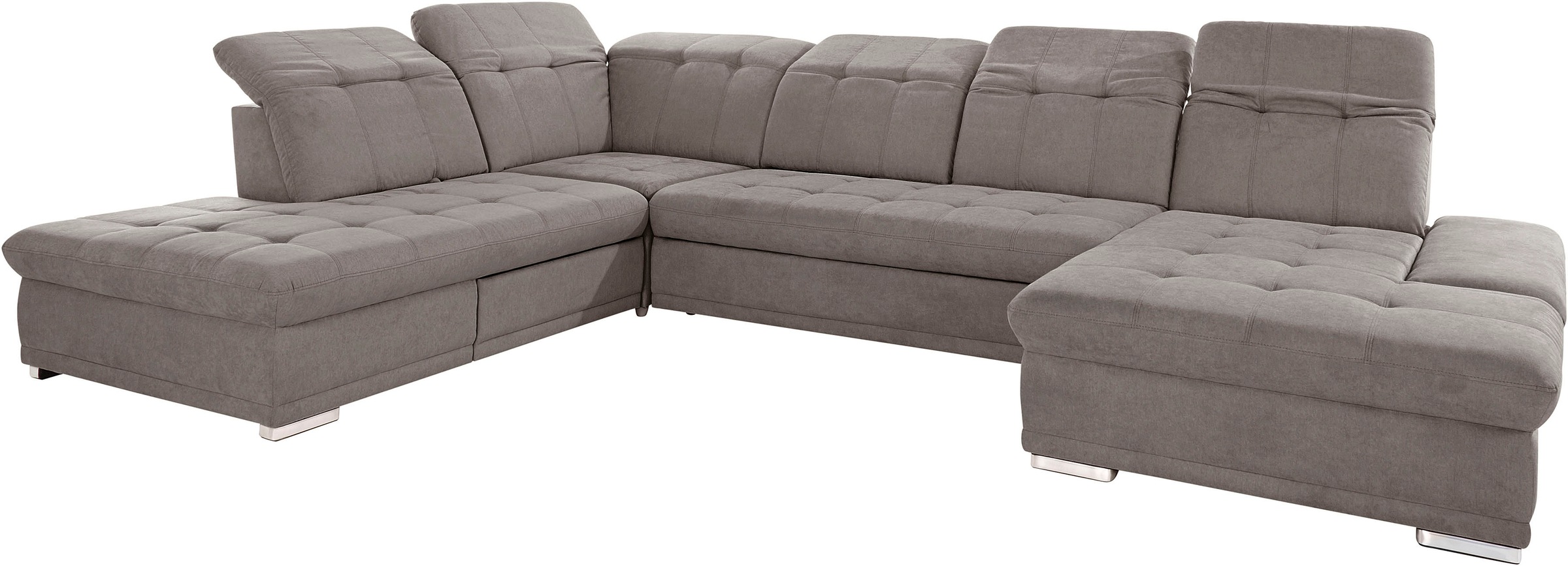 Wohnlandschaft COTTA "Holiday U-Form mit Sitztiefen-, Armteil- und Kopfteilverstellung", grau (elephant), B:386cm H:86cm T:265cm, 100% Polyester, Sofas, Wohnlandschaft, wahlweise mit Bettfunktion & Bettkasten 9