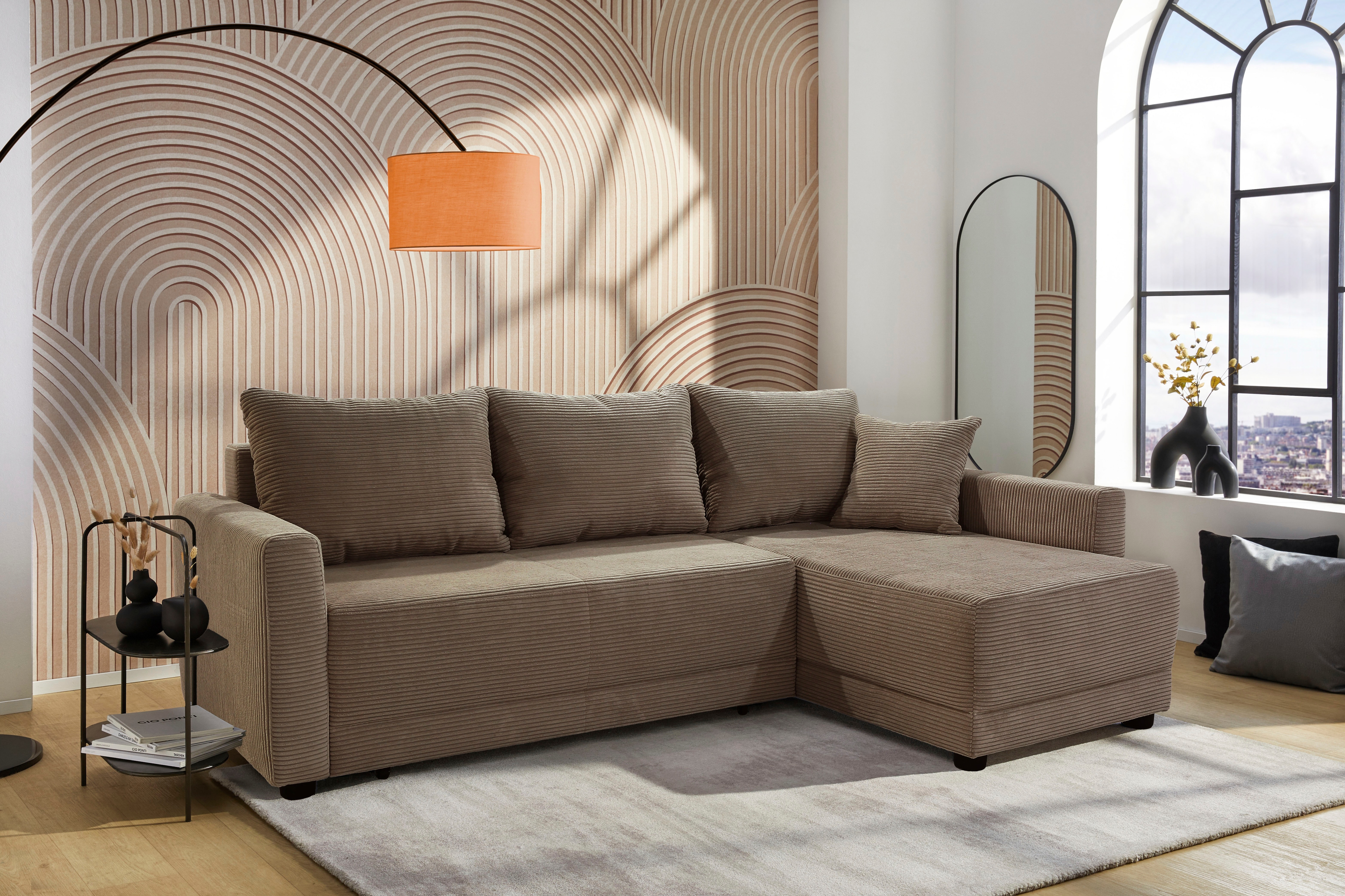 Jockenhöfer Gruppe Ecksofa "Venezia L-Form, B: 234 cm" mit Schlaffunktion, Bettkasten & Zierkissen