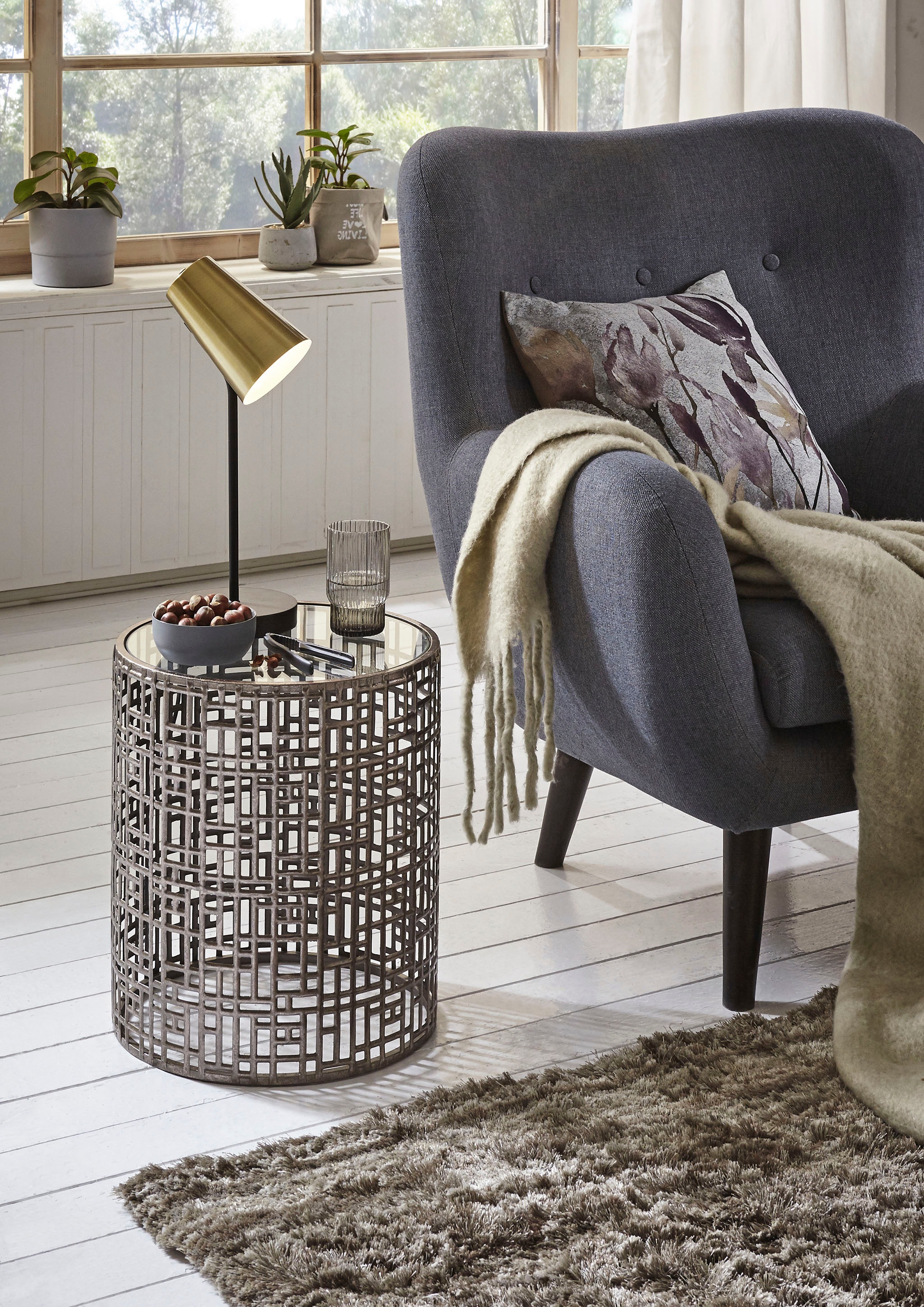 HAKU Beistelltisch »Sofatisch, Wohnzimmertisch« 1 Stk. tlg. zylindrisch - aus Metall Silber B/T/H //45 cm