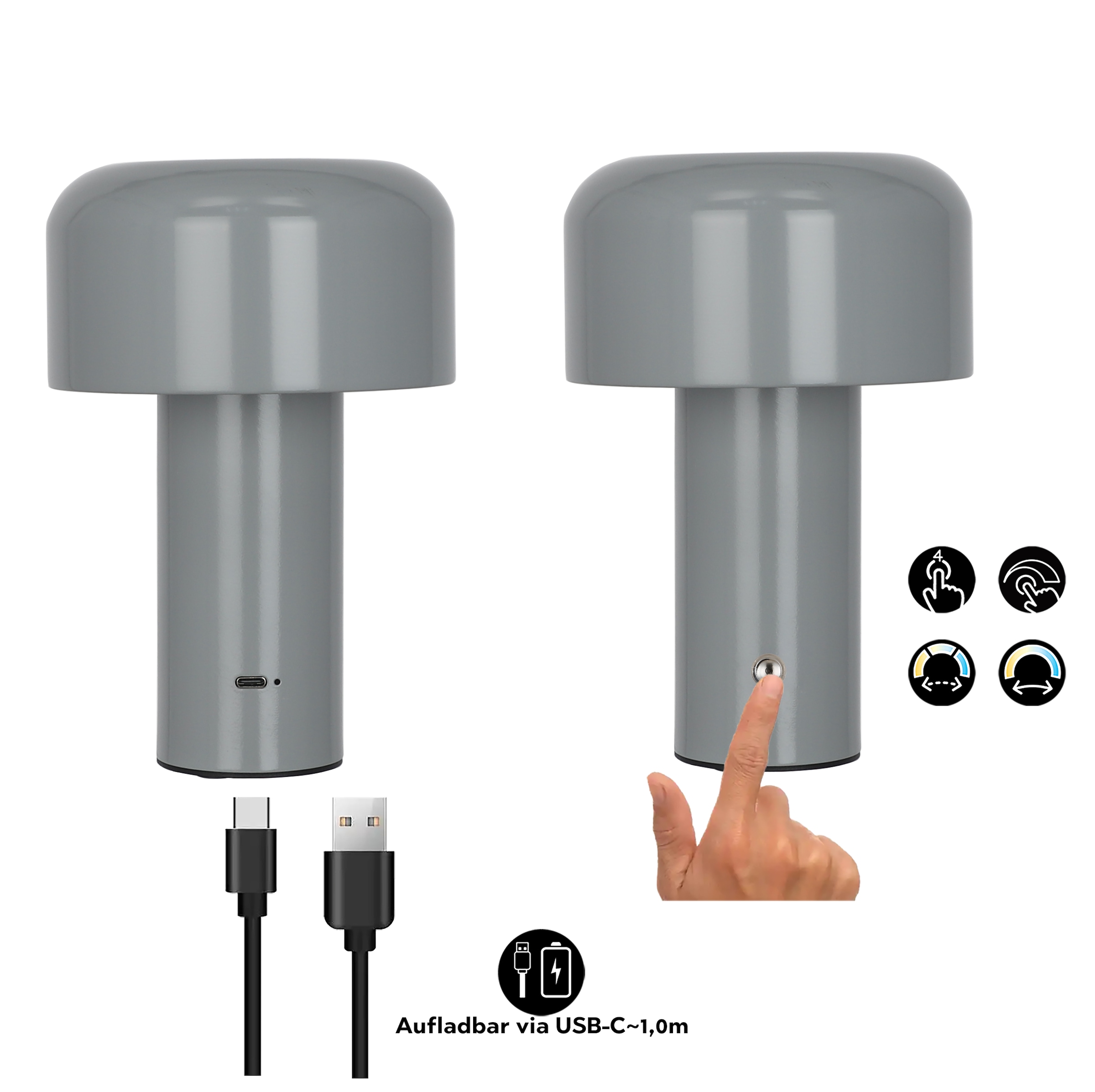 OTTO home LED Tischleuchte »Ronno« LED-Modul 1 Stk. warmweiß - kaltweiß USB-C, Akku, Typ-C-Ladekabel, CCT, Tischlampe kabellos, Akkulampe