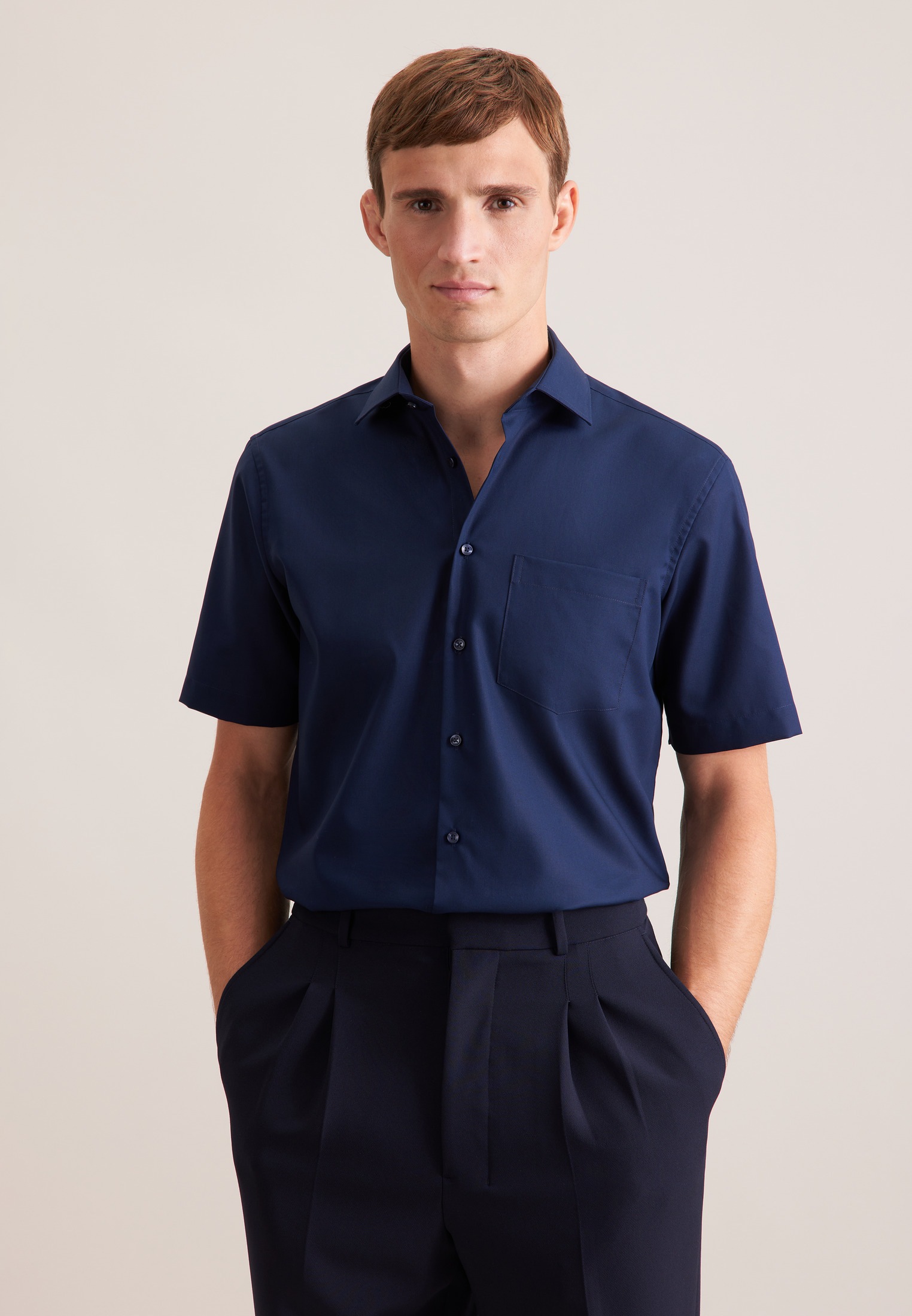 Businesshemd SEIDENSTICKER "Schwarze Rose", Herren, Gr. XL (43), normale Ärmellängen, blau (dunkelblau), 100% Baumwolle, unifarben, regular fit, gerader Abschluss, Hemden, Regular 1/2 Kentkragen Uni