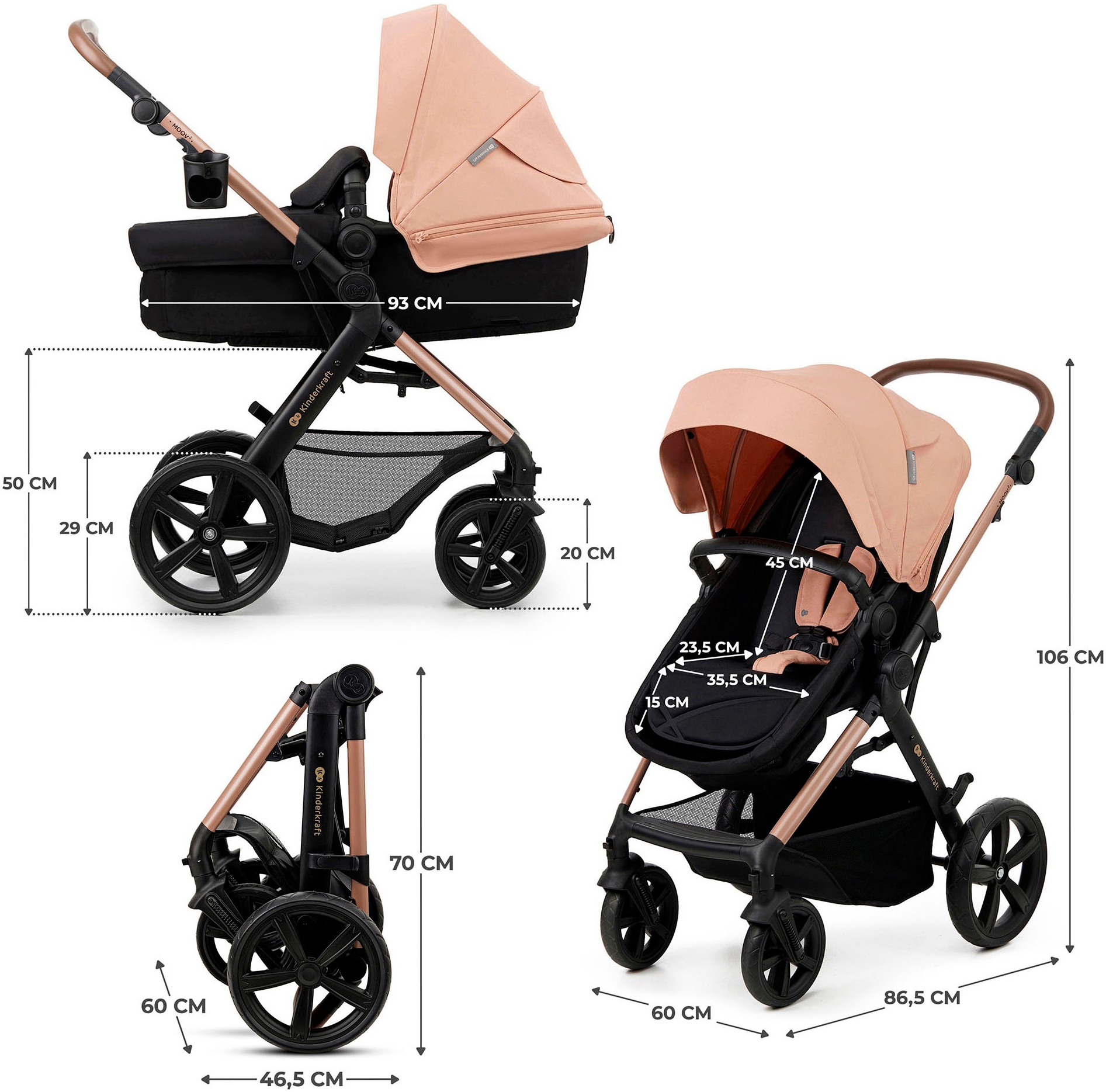 Kinderkraft Kombi-Kinderwagen »MOOV 2 4in1 EVA«, 27 kg, mit EVA-Rädern