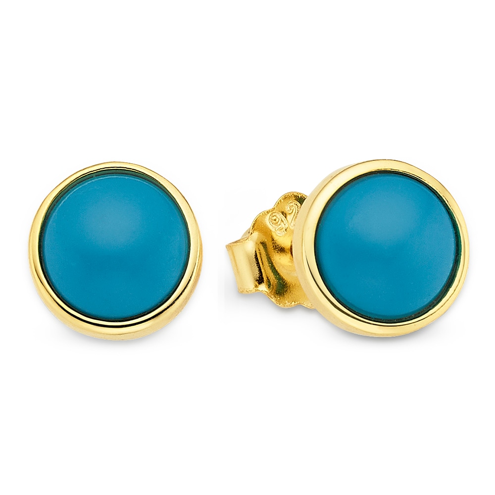 Paar Ohrstecker "Silberohrstecker gelbgoldfarben vergoldet mit Türkis", gelbgoldfarben, blau, blau, ANISTON JEWELRY & WATCHES, Ohrringe, Damen, 7mm, Silber 925 (Sterlingsilber), mit Türkis