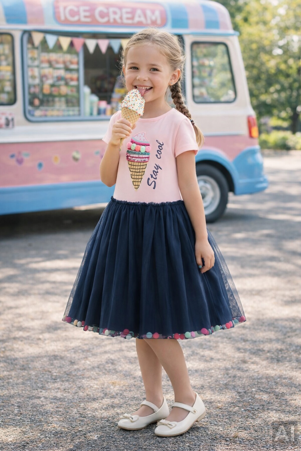 happy girls Jerseykleid mit angesetztem Tüllrock mit wunderschönem Saumdetail