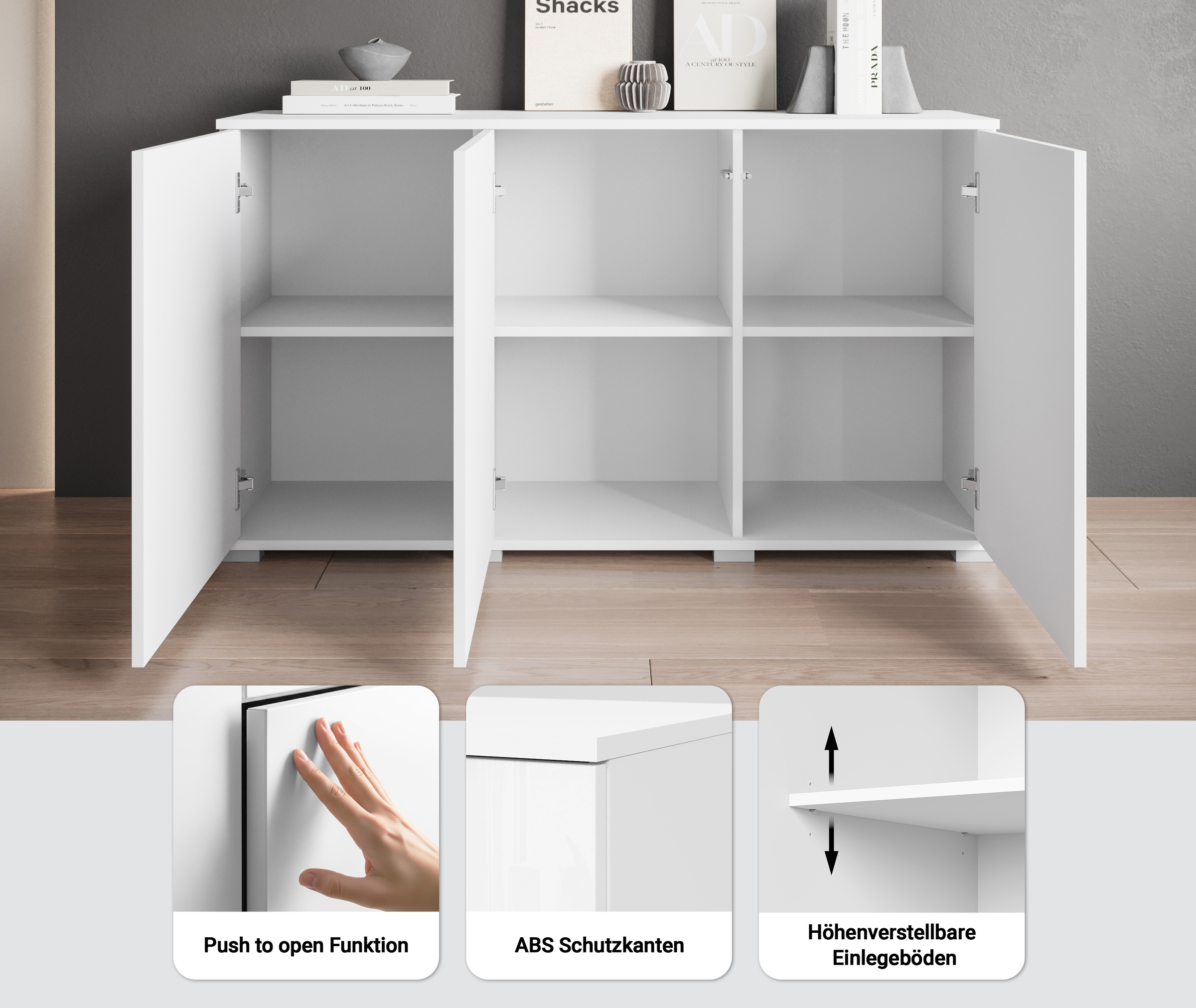 Thumbnail - OTTO home Sideboard "Kenia, moderne grifflose Kommode mit 3 Türen, Breite 120 cm" 1 Stk. tlg. Push-to-Open-Fronten, höhe...