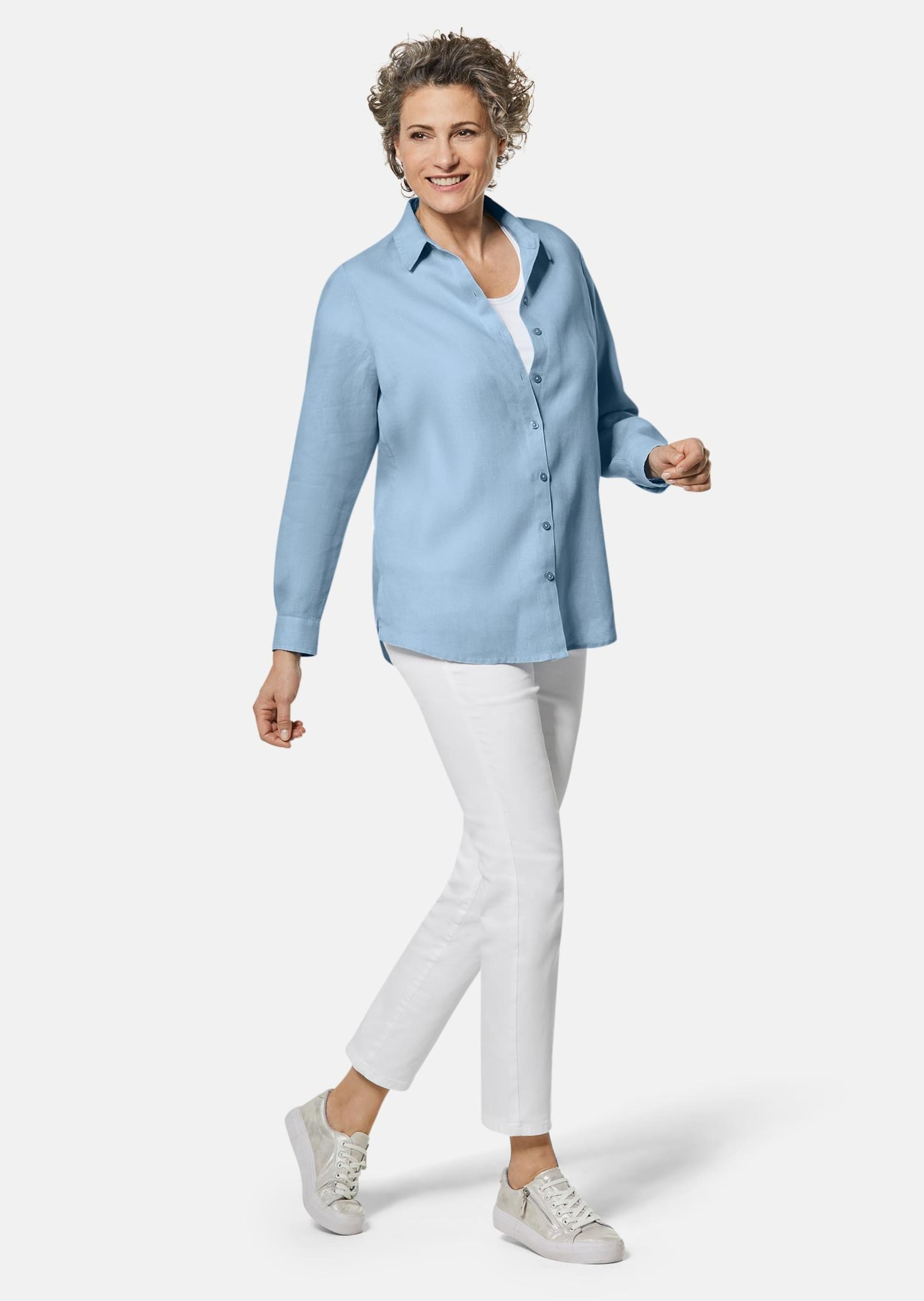 Langarmbluse GOLDNER "Kurzgröße Bequeme Damen Businessbluse", Damen, Gr. 22, grün, Obermaterial: 100% Leinen LI., normal, Sonstiges, Blusen, Ohne 3