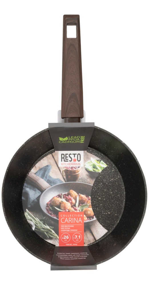 RESTO Kitchenware Bratpfanne »Carina, tiefe Schmorpfanne mit holzähnlichem Soft-Touch-Griff«, Aluminium, (1 tlg.), mit Marmor-Antihaftbeschichtung, 4-lagig, für alle Herdarten geeignet
