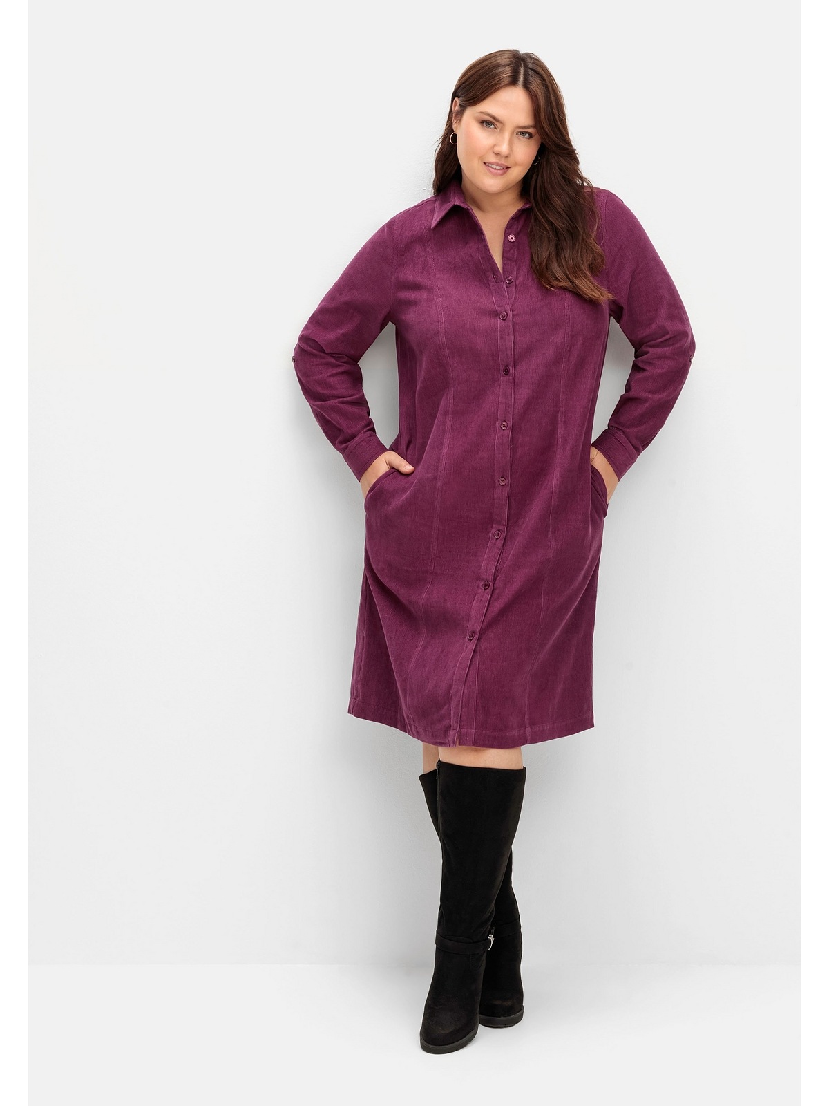 Sheego Blusenkleid »Große Größen«, aus weichem Cord, mit Krempelarm