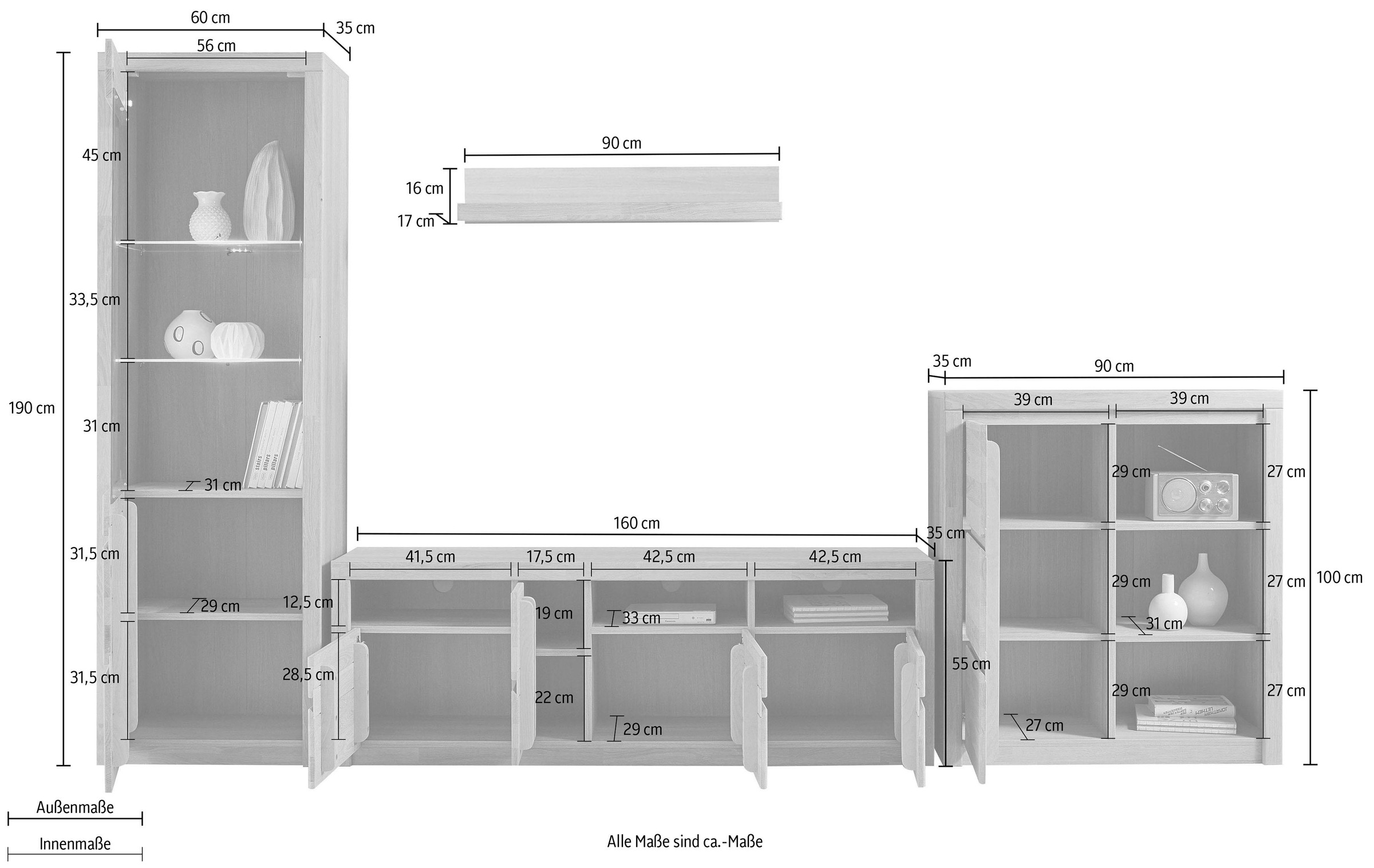 Woltra Wohnwand »Silkeborg«, (Set, | BAUR St.), Holz 4 teilmassives