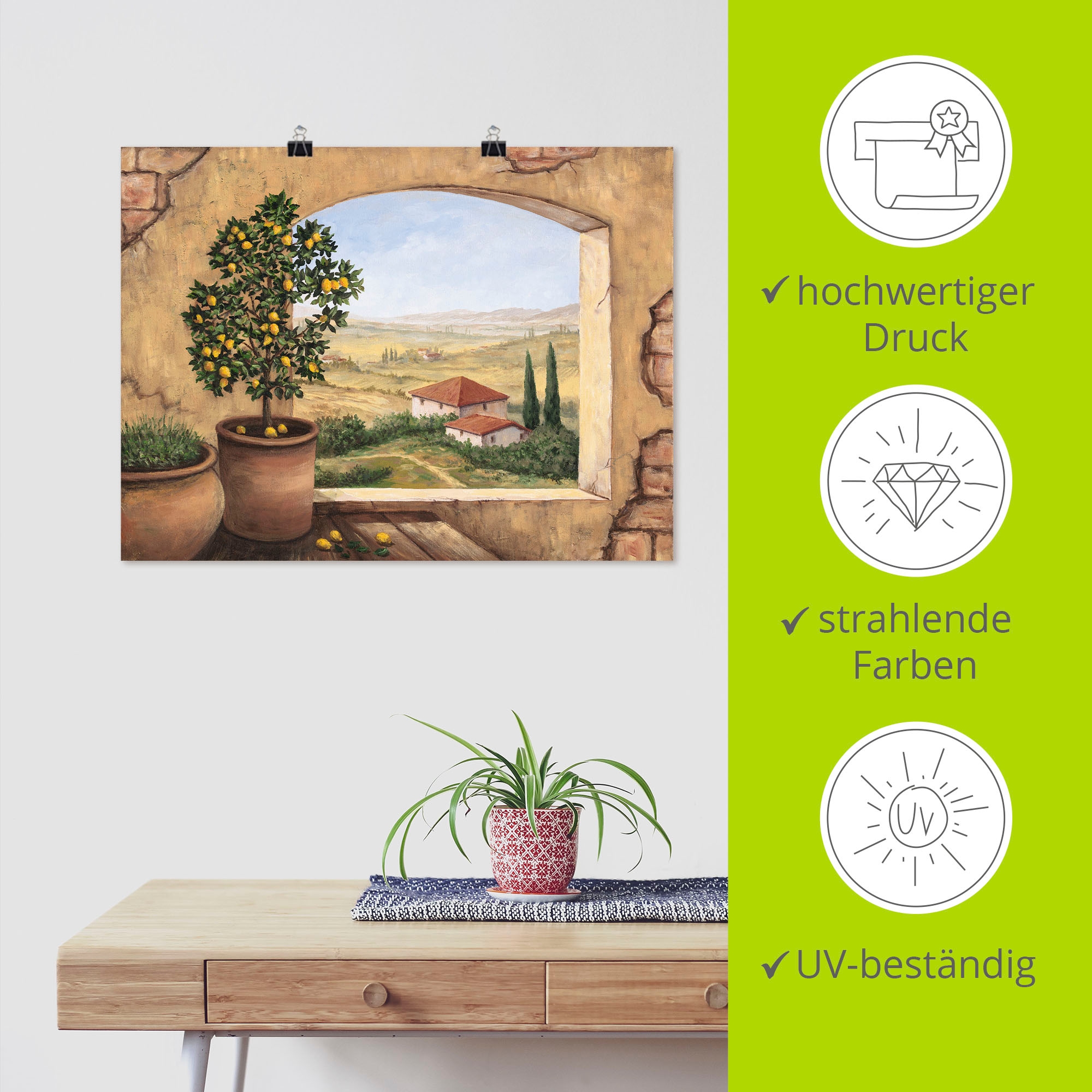 Artland Wandbild »Fenster in der Toskana«, Fensterblick, (1 St.), als Alubild, Outdoorbild, Leinwandbild, Poster, Wandaufkleber