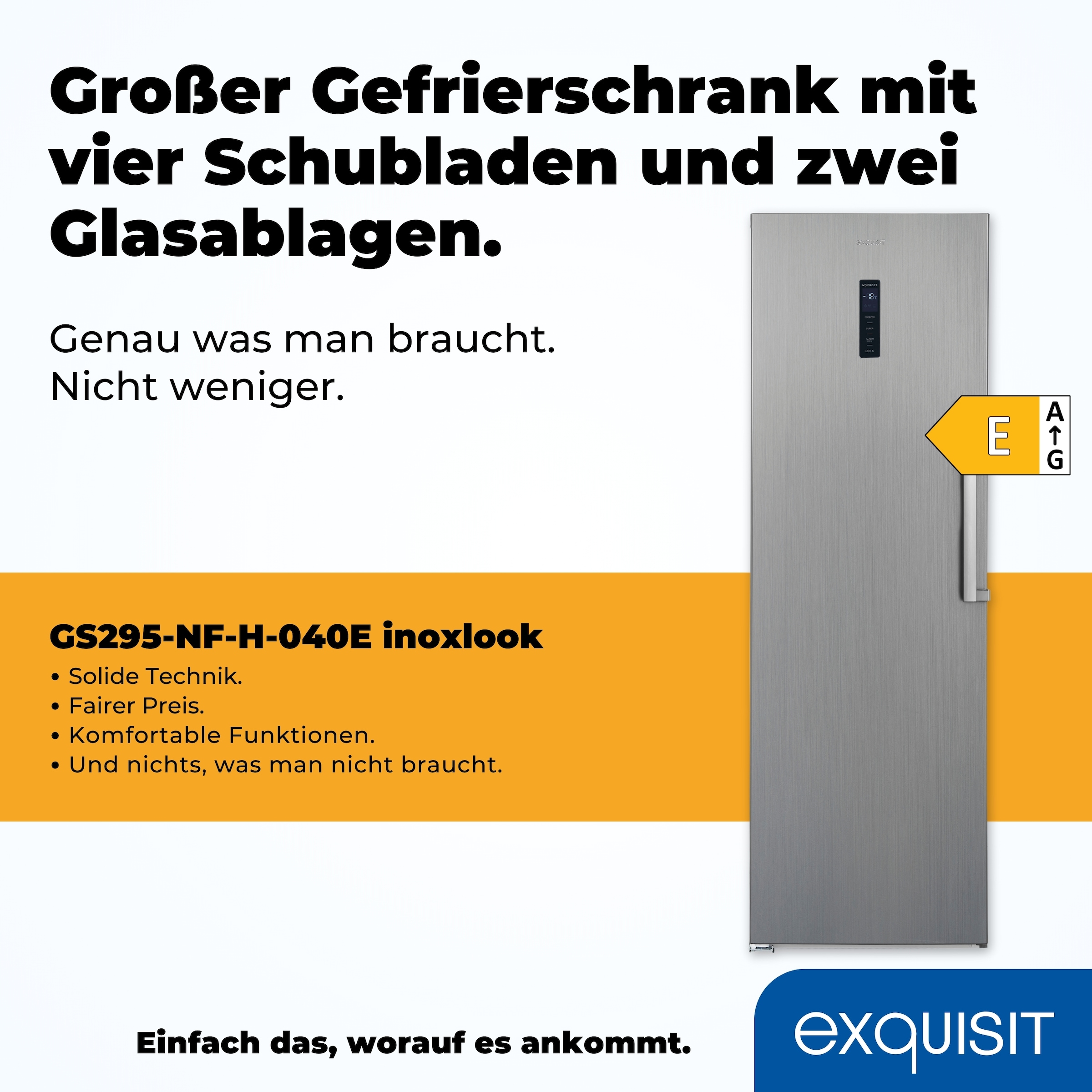 exquisit Gefrierschrank »GS295--H-040E inoxlook«, 185 cm hoch, 60 cm breit, Türanschlag wechselbar