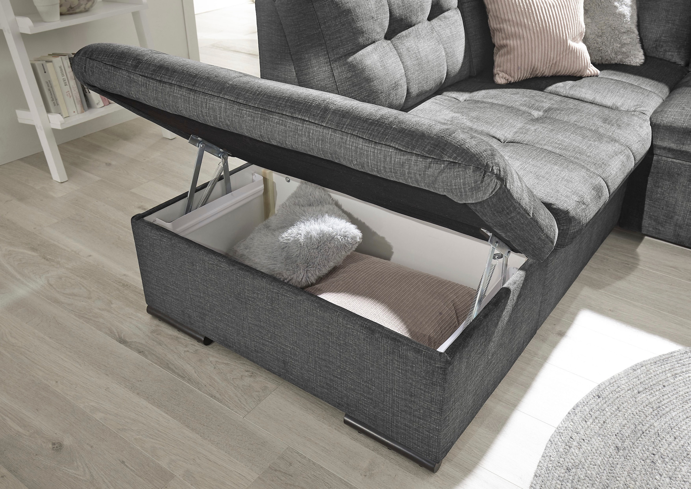ED EXCITING DESIGN Ecksofa »Estrella L-Form«, mit Bettfunktion, Bettkasten, Armteilverstellung & Kopfstützen