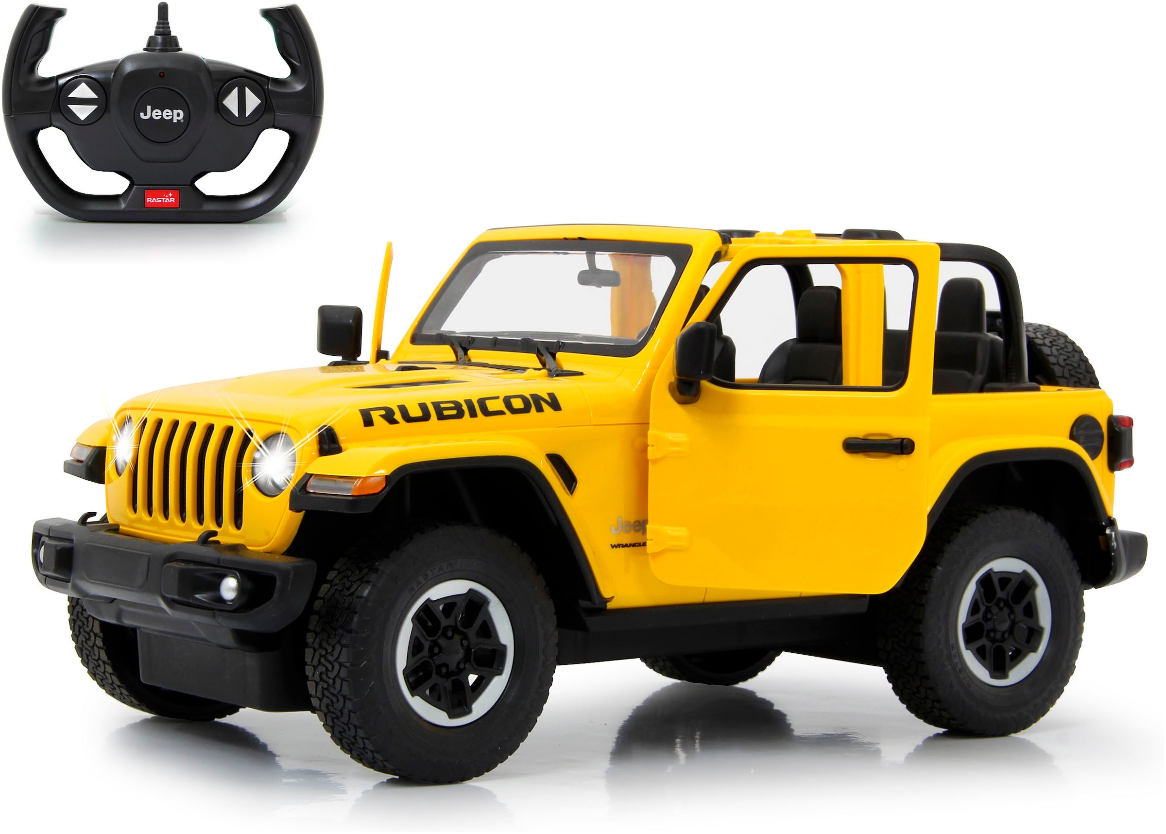RC-Auto »Deluxe Cars, Jeep Wrangler JL, 1:14, gelb, 2,4GHz«, mit LED-Licht