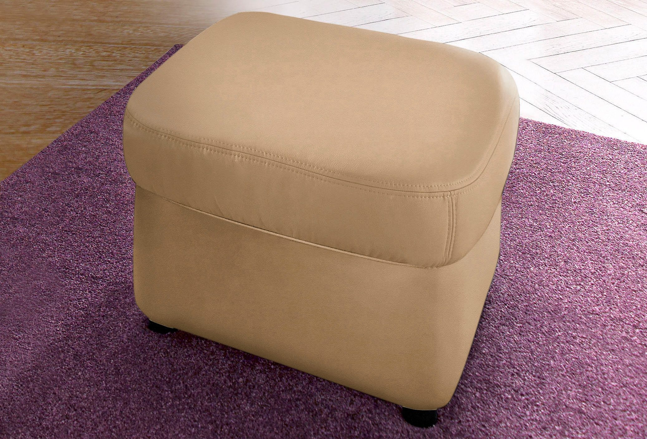 Hocker DOMO COLLECTION, B:60cm H:42cm T:60cm, beige, NaturLEDER (echtes Rindsleder) in Sitz und Rücken. Korpus in passendem Kunstleder SOFTLUX