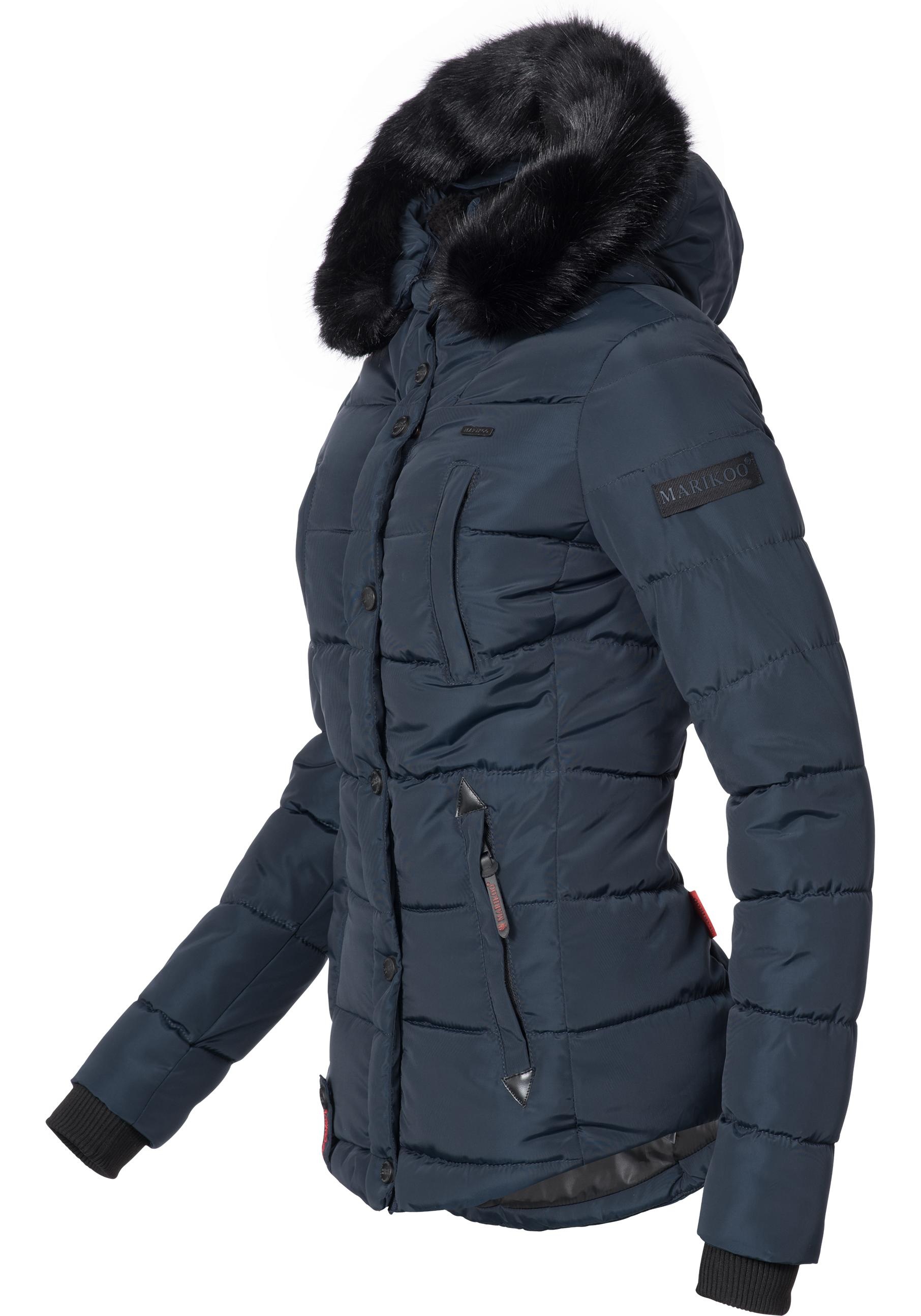 Marikoo Steppjacke »Lotusblüte«, mit Kapuze, hochwertige Winter Jacke mit edler Kunstpelz Kapuze