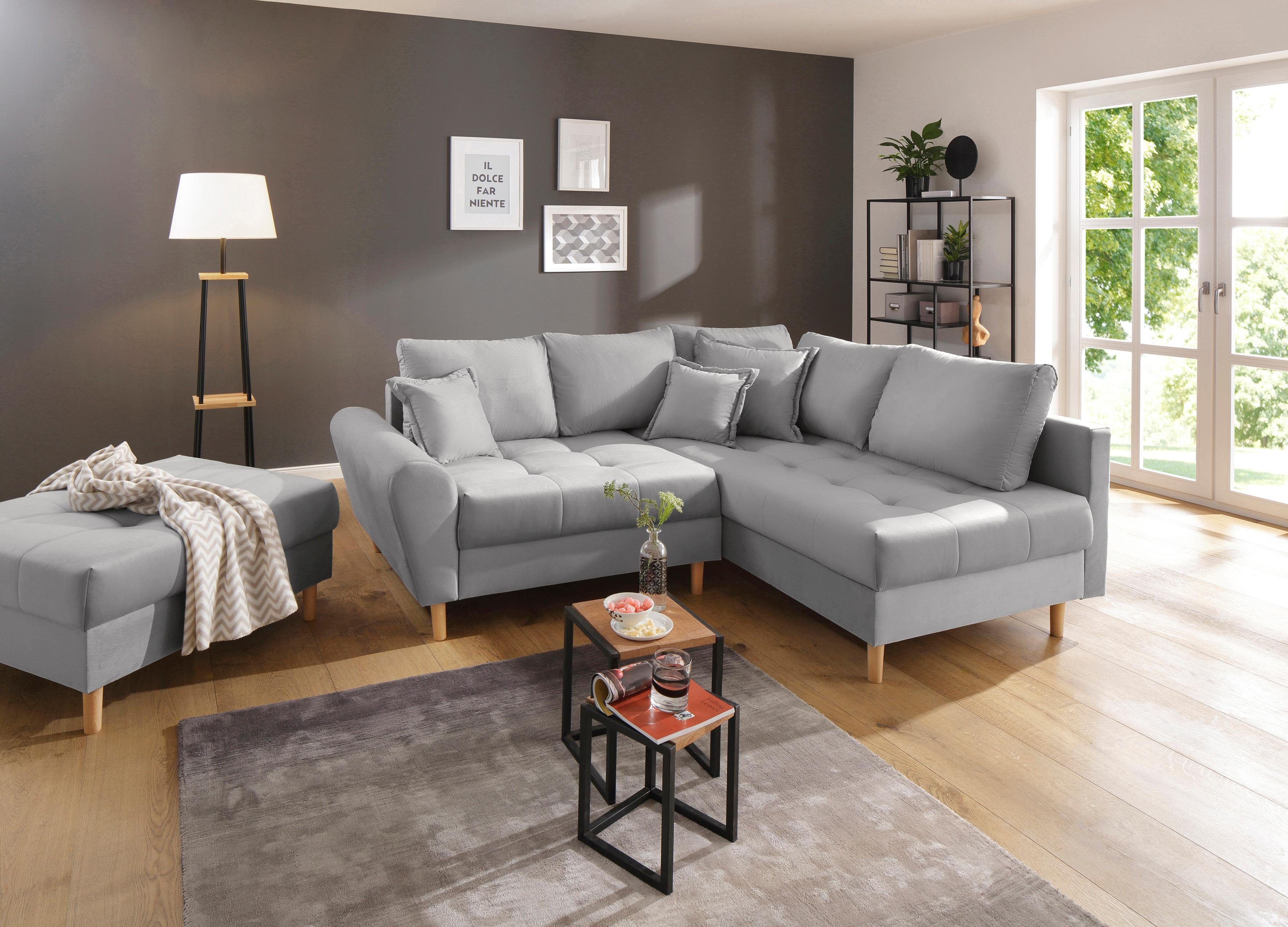 Home affaire Ecksofa "Rice L-Form, B: 223 cm - OTTO. Verlässliche Qualität." Set: Sofa & Hocker, 3 Zierkissen, Federkern