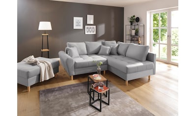 Ecksofa »Rice«, (Set, mit Hocker), mit Hocker, Massivholzfüße und Federkernpolsterung