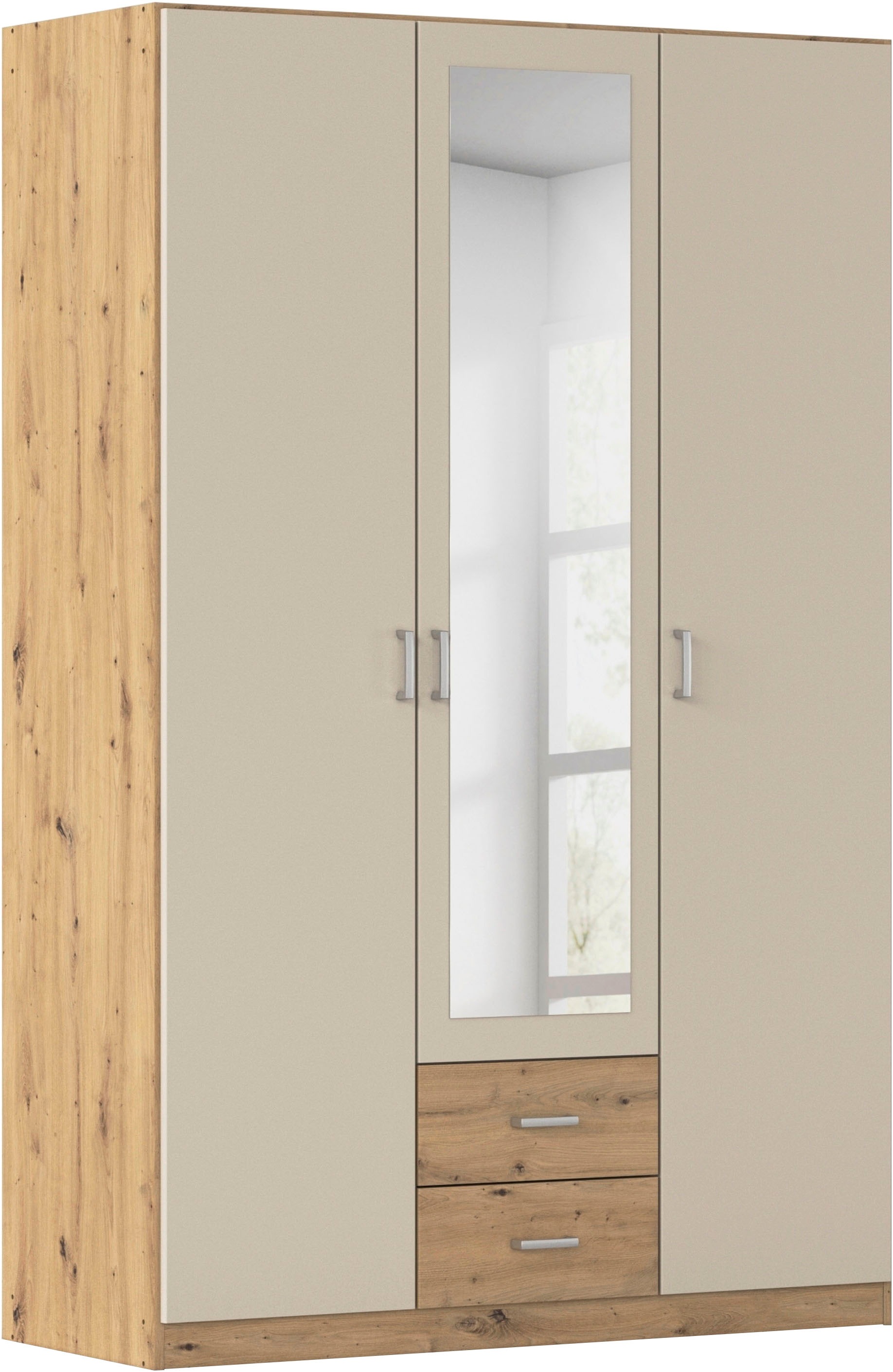 rauch Kleiderschrank "Schrank Garderobe Ankleide GAMMA Breiten 91/136/181/226/271/315/360 cm" in 3 Ausstattungen BASIC/CLASSIC/PREMIUM (inkl. SOFT-CLOSE-Funktion), verschiedene Griff-Varianten, mit Spiegel TOPSELLER MADE IN GERMANY