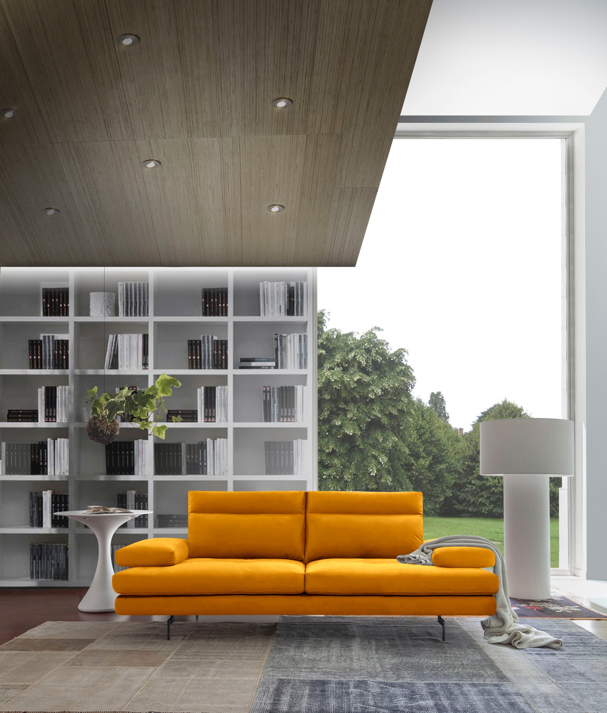 CALIA ITALIA 3-Sitzer "Toby Wing, 208 cm breit, Designsofa, hochwertige Verarbeitungsdetails" inkl. Sitztiefenverstellung und Armteilfunktion, Füße in Schwarz matt