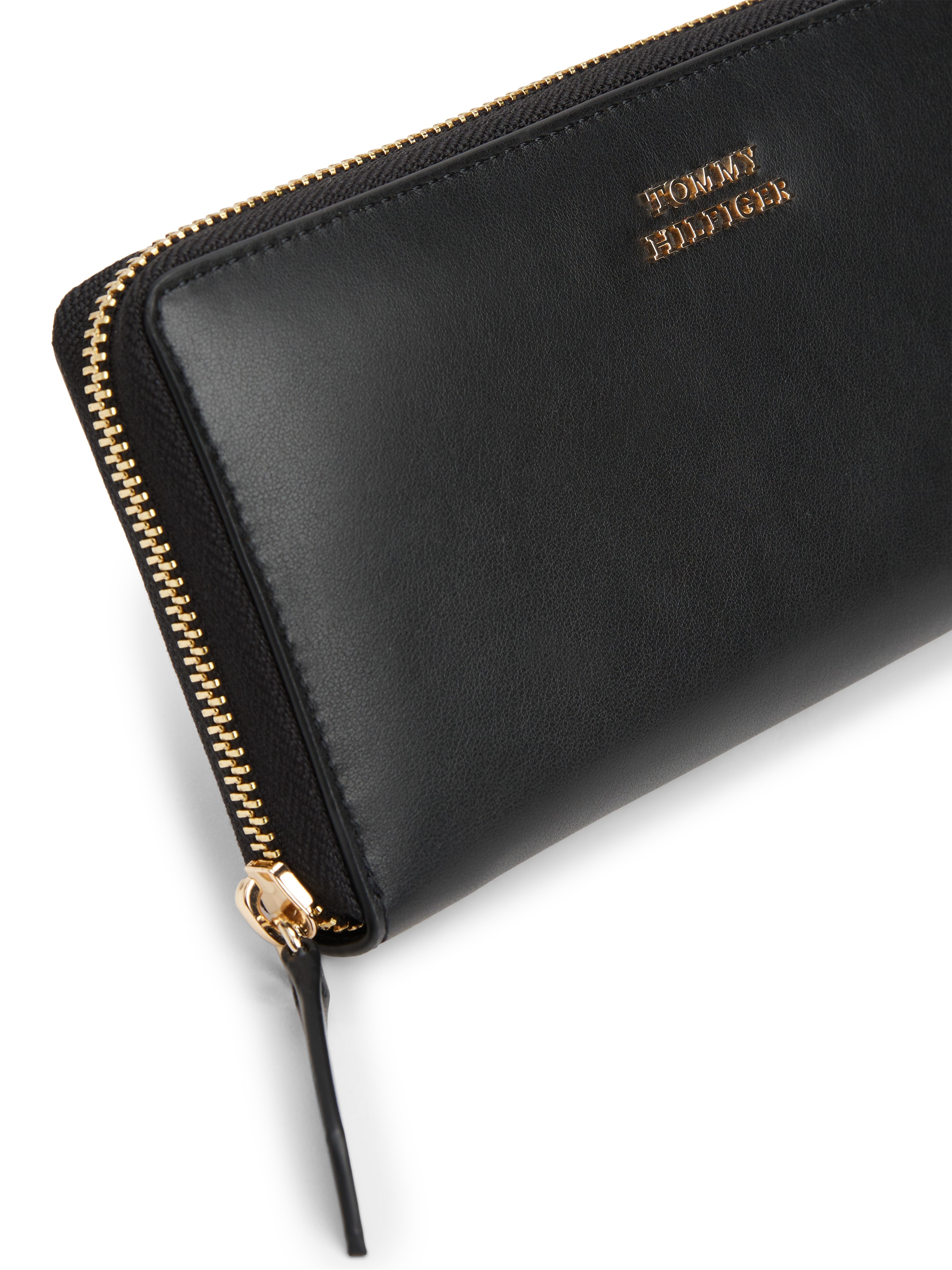 Tommy Hilfiger Geldbörse »TH LEATHER SLG LRG ZA«, Damen Geldbeutel, Portemonnaie mit goldfarbenem Logoschriftzug