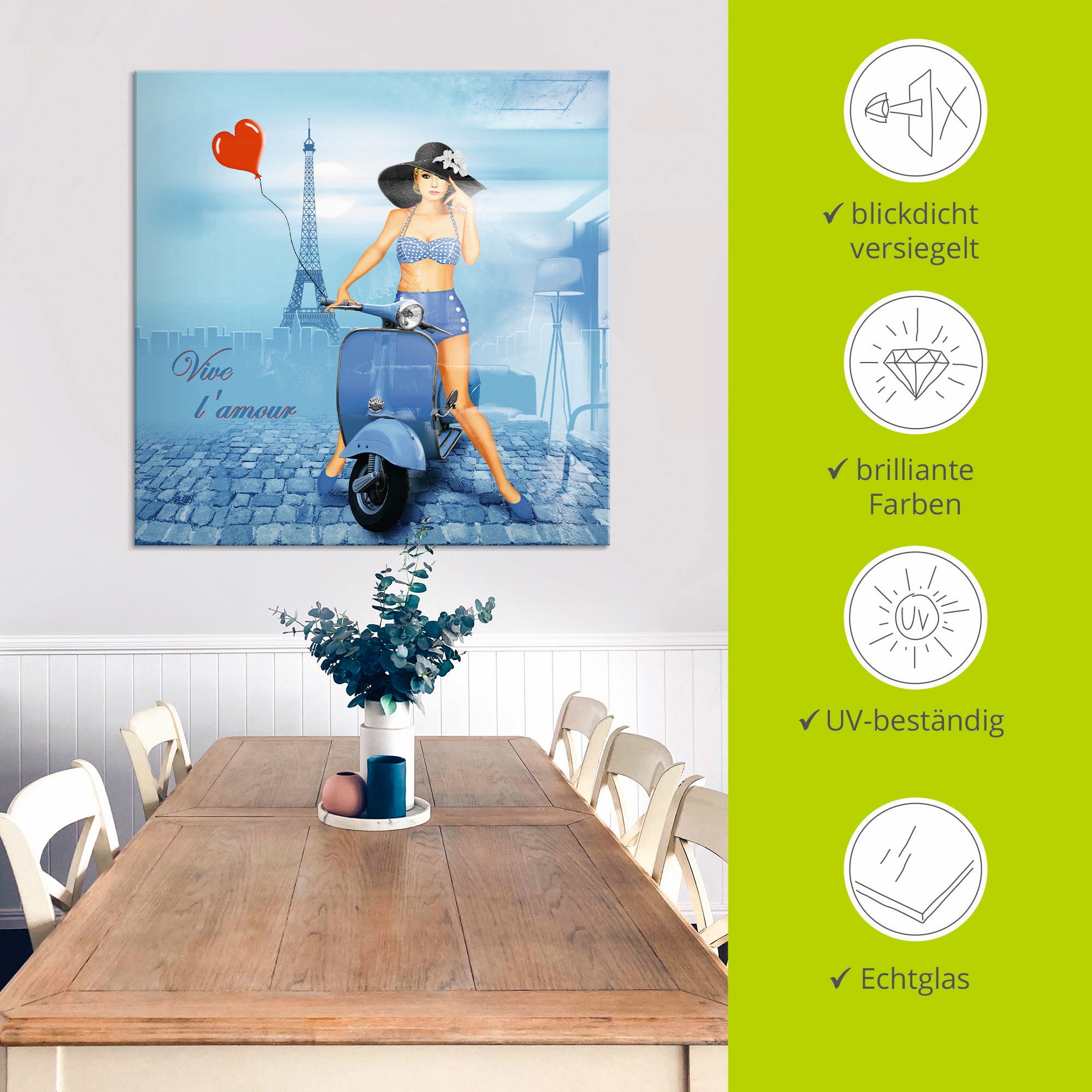 Artland Glasbild »Es lebe die Liebe«, Frau, (1 St.), in verschiedenen Größen