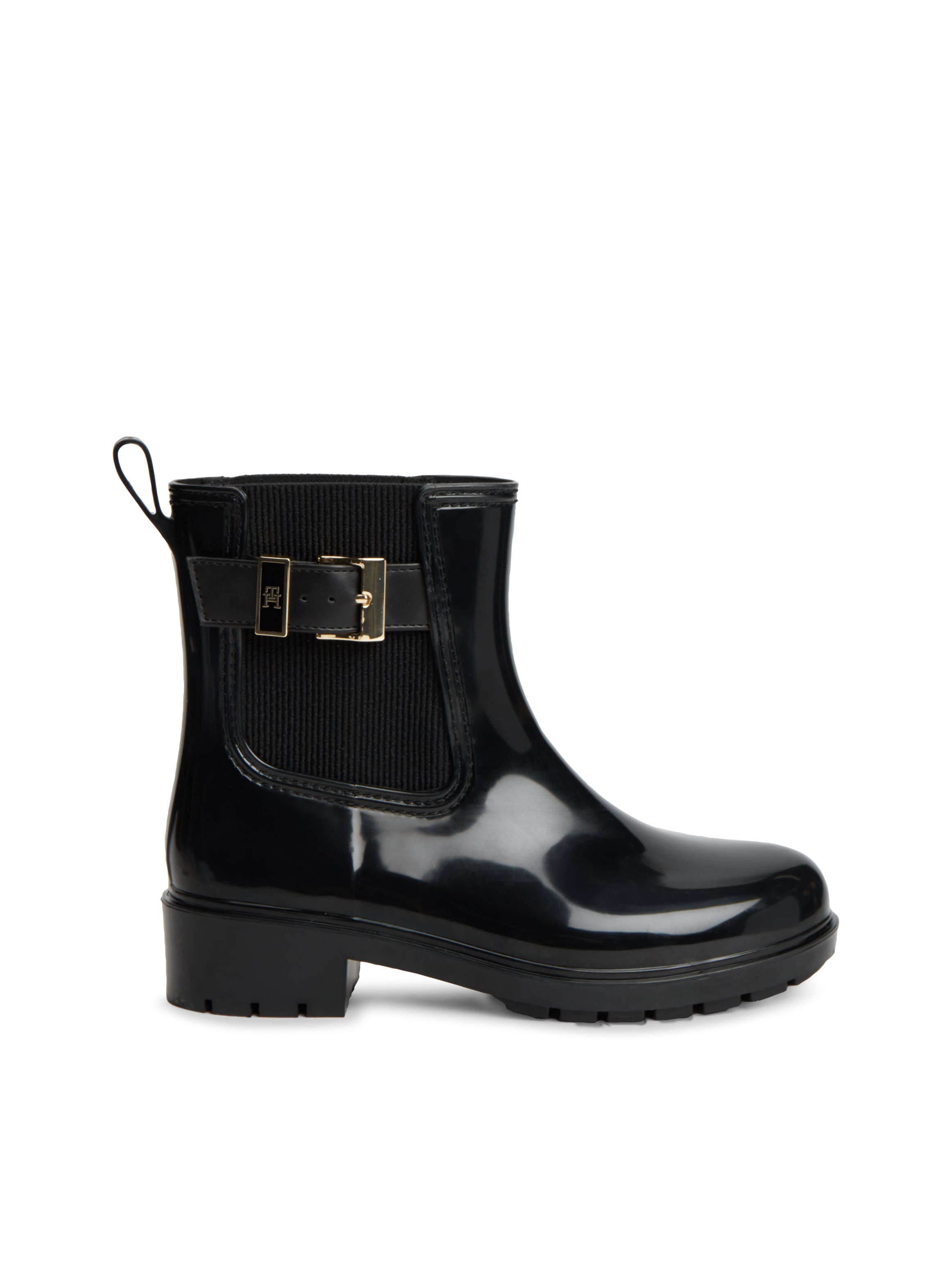 Tommy Hilfiger Gummistiefelette »TH BUCKLE GLOSSY ANKLE RAIN BOOT«  Blockabsatz, Regenboots, Gummistiefel mit modischer Zierschnalle