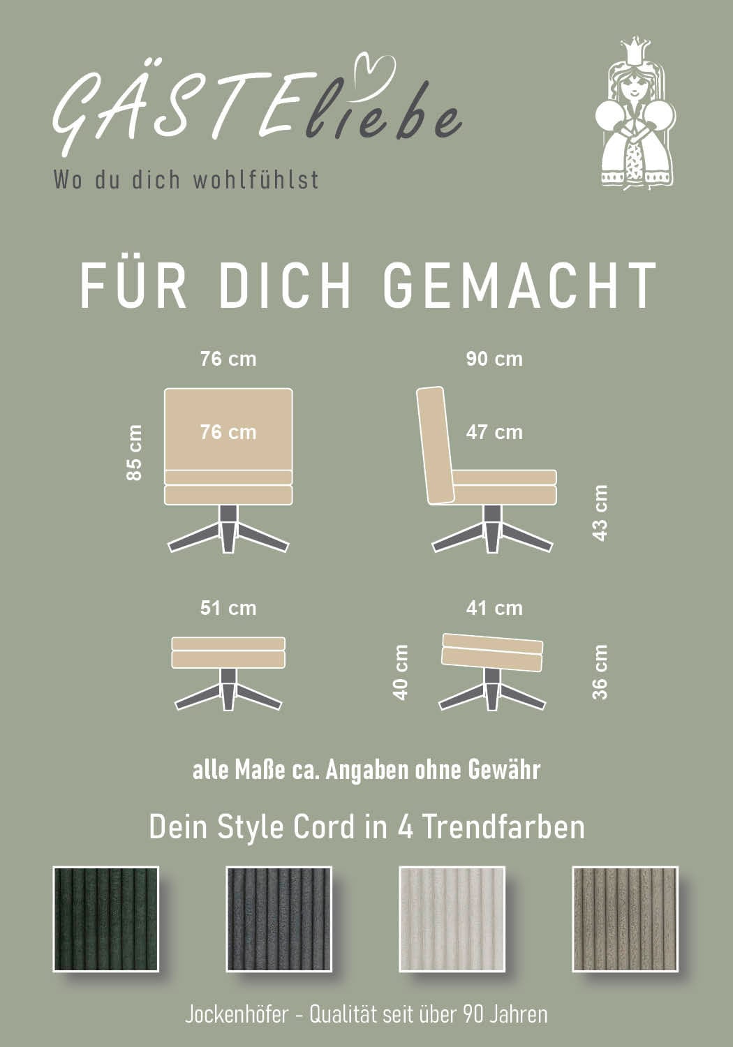 Jockenhöfer Gruppe Relaxsessel »Kasper, B: 76 cm, Sitzhöhe: 47 cm« Set: mit Hocker, 360° Drehfunktion, Cord