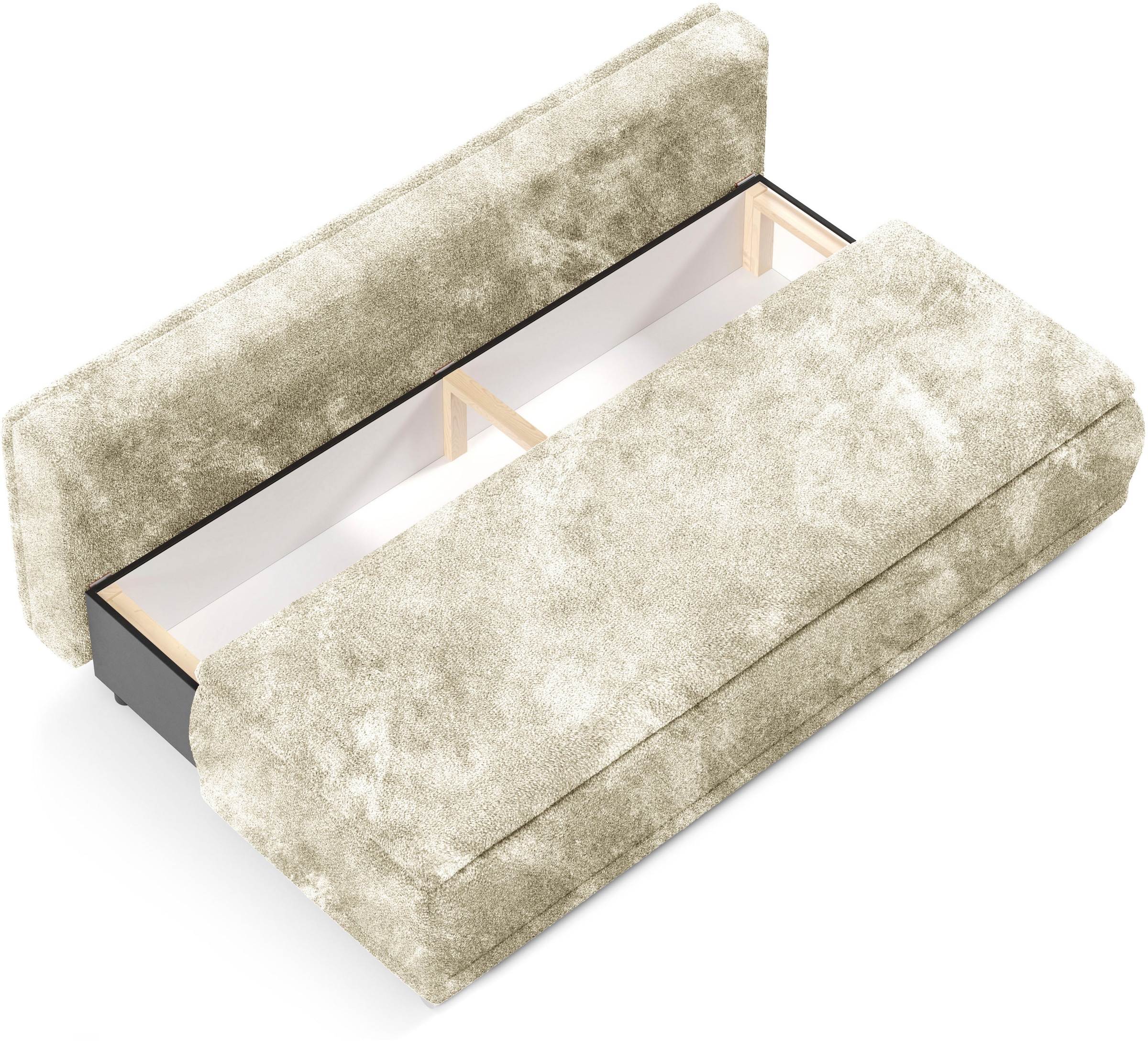 WERK2 Schlafsofa »Biggi, komfortabel & elegant, Schlaffunktion, Bettkasten, Breite 260cm«, inkl. losen Kissen, Bouclé APHRODITE, Natur