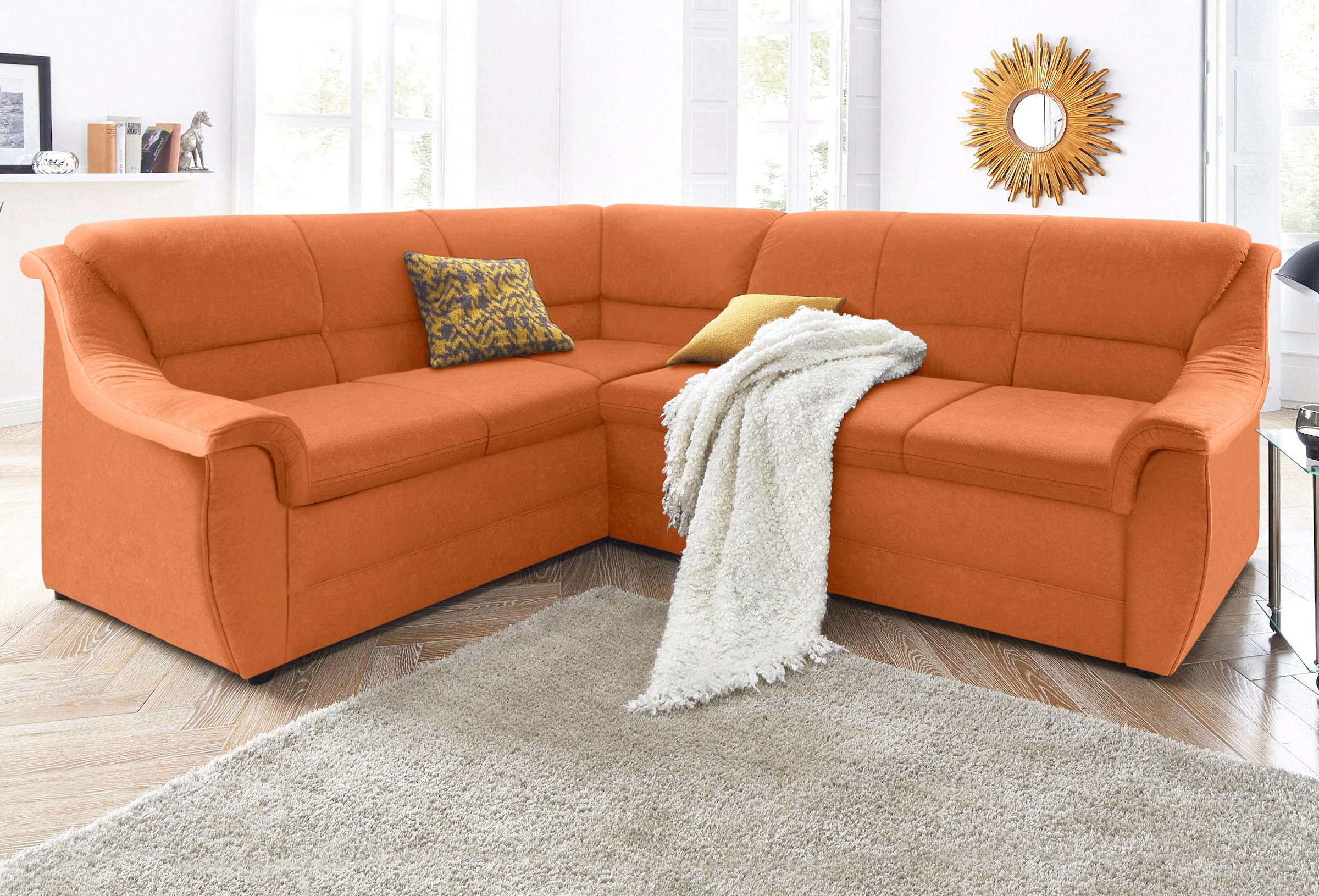 DOMO collection Ecksofa "Lale zeitlose Formensprache, komfortabel, Breite 251cm, L-Form" mit langem Schenkel, wahlweise mit Bettfunktion