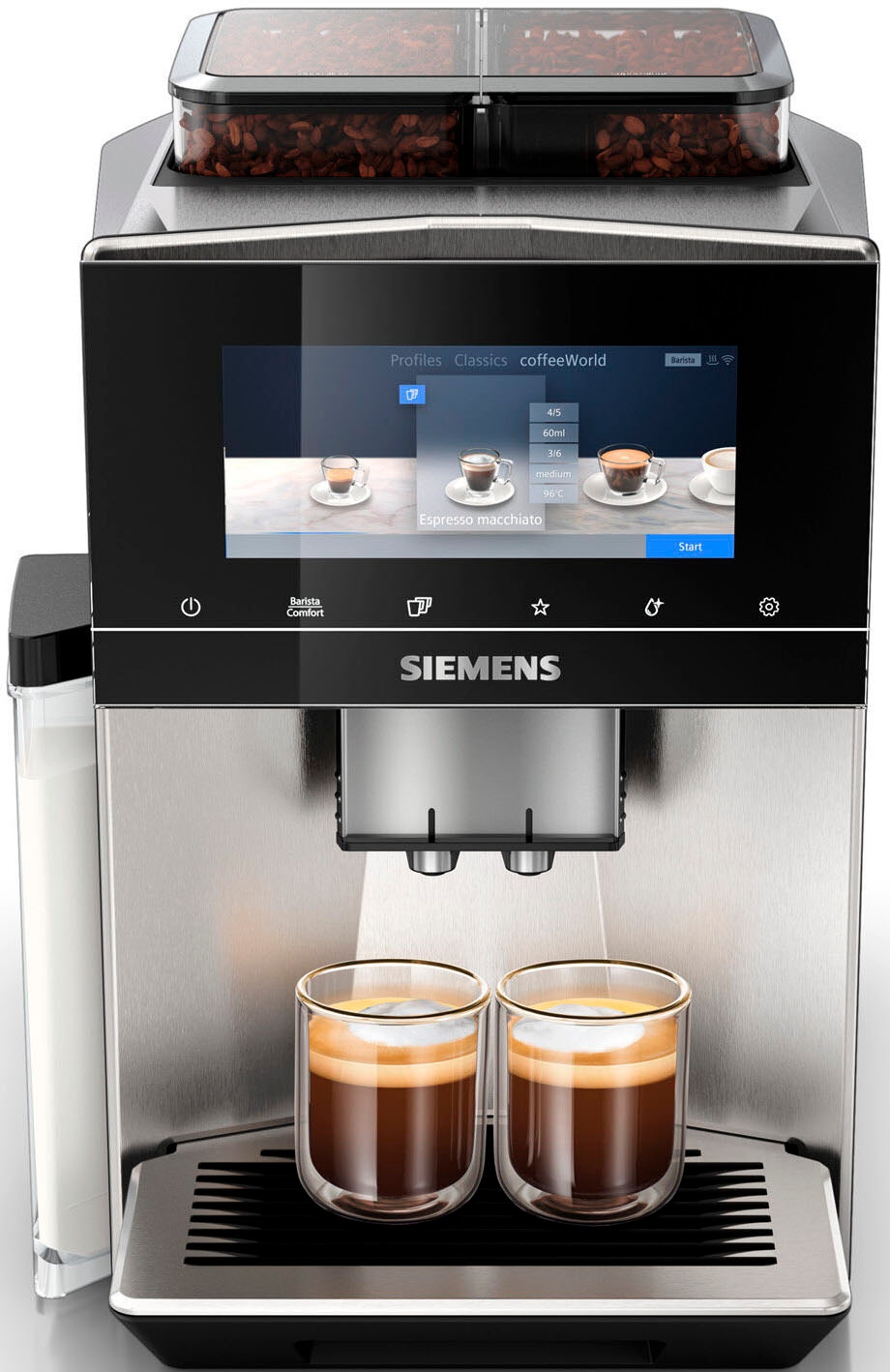 SIEMENS Kaffeevollautomat »EQ900 TQ907D03, intuitives 6,8" TFT-Display, 2 Bohnenbehälter«, Barista-Modus, App, Geräuschreduzierung, 10 Profile, edelstahl