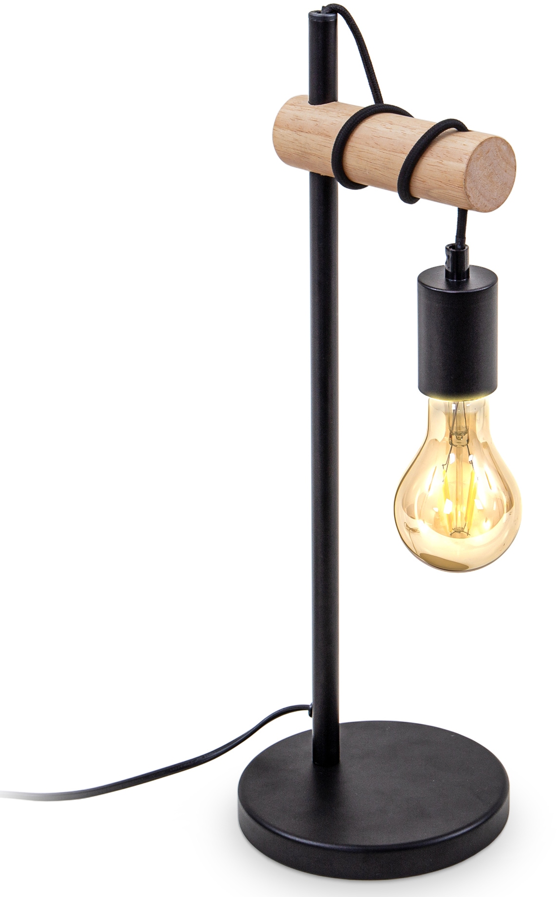 B.K.Licht Tischleuchte »BK_TL1341 Holz, Rund, E27«, | Retro 10W) flammige BAUR Vintage ohne 1 Tischlampe, Schreibtischlampe, 1 Stahl, flammig-flammig, Leuchtmittel (max