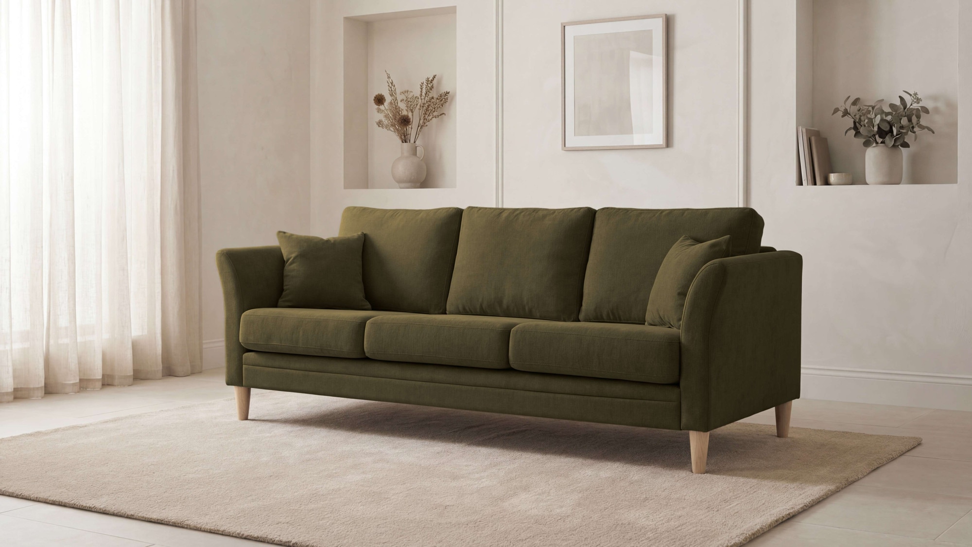 OTTO home 3-Sitzer "Arellano, Breite 217 cm" klassisches Design, 2 Zierkissen inklusive, Webstoff fein, Chenille