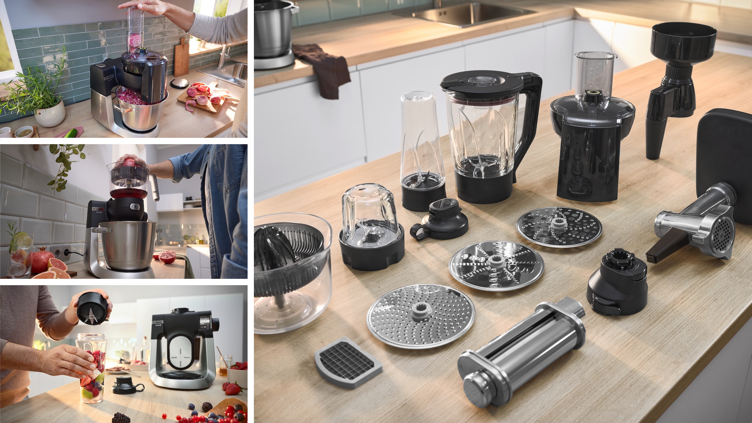 BOSCH Küchenmaschine »Serie 6 MUMS6ZS18, 2 Schüsseln (Edelst/Kunstst), integr Waage, schwarz«, Automatikprogramme, Deckel, Knethaken/Rühr-/Silikonbesen spülm.fest