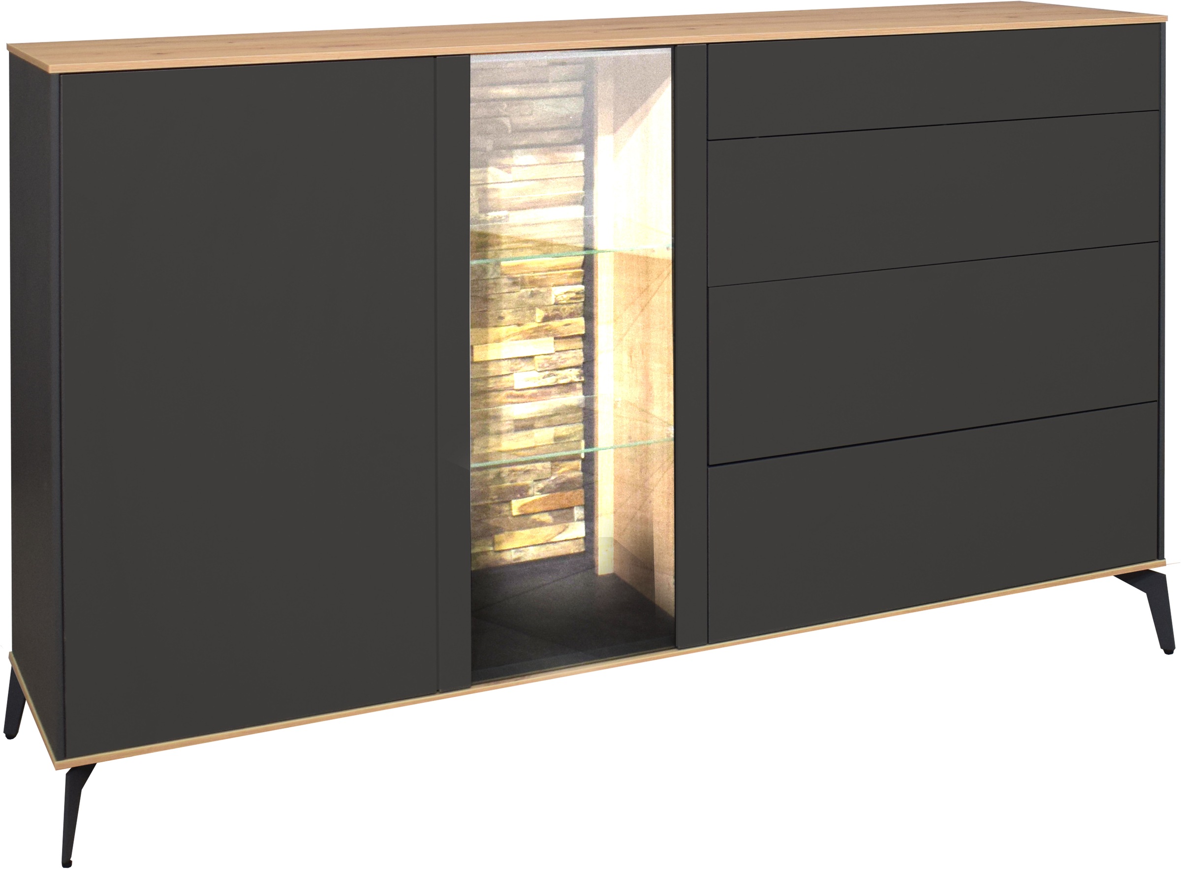 Mäusbacher Kommode, Faro Sideboard B 169 cm, inkl. Beleuchtung, Push to open, Metallfüße