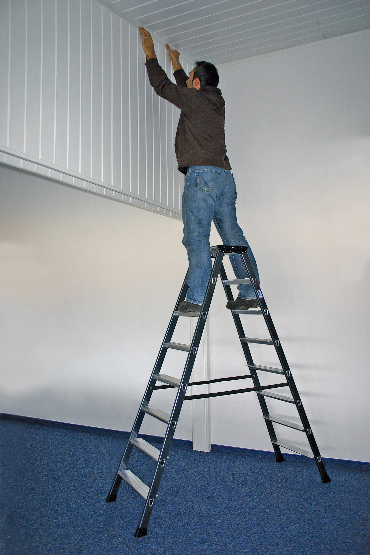 KRAUSE Doppelleiter »SePro D«, Alu eloxiert, 2x8 Stufen, Arbeitshöe ca. 327 cm