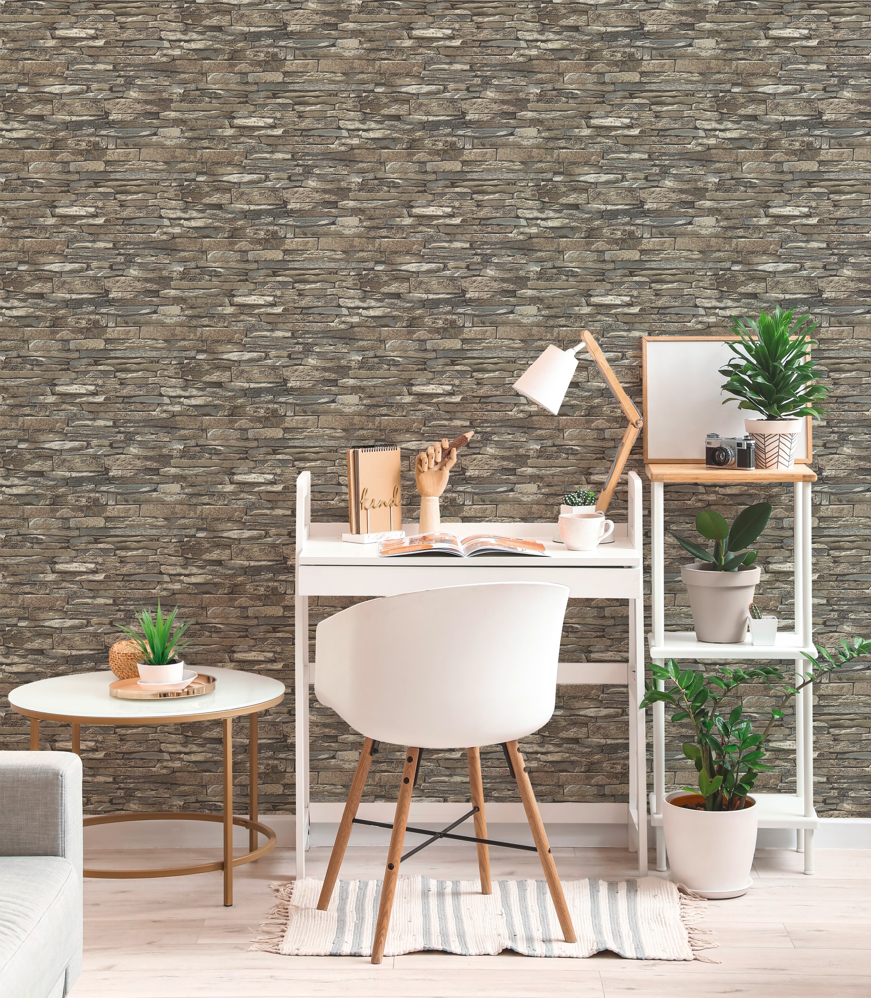 A.S. Création Vliestapete "Attractive 3 – Natursteinmauer" Steinoptik aufgeschäumt Braun, Grau und Beige, matt, fein strukturiert
