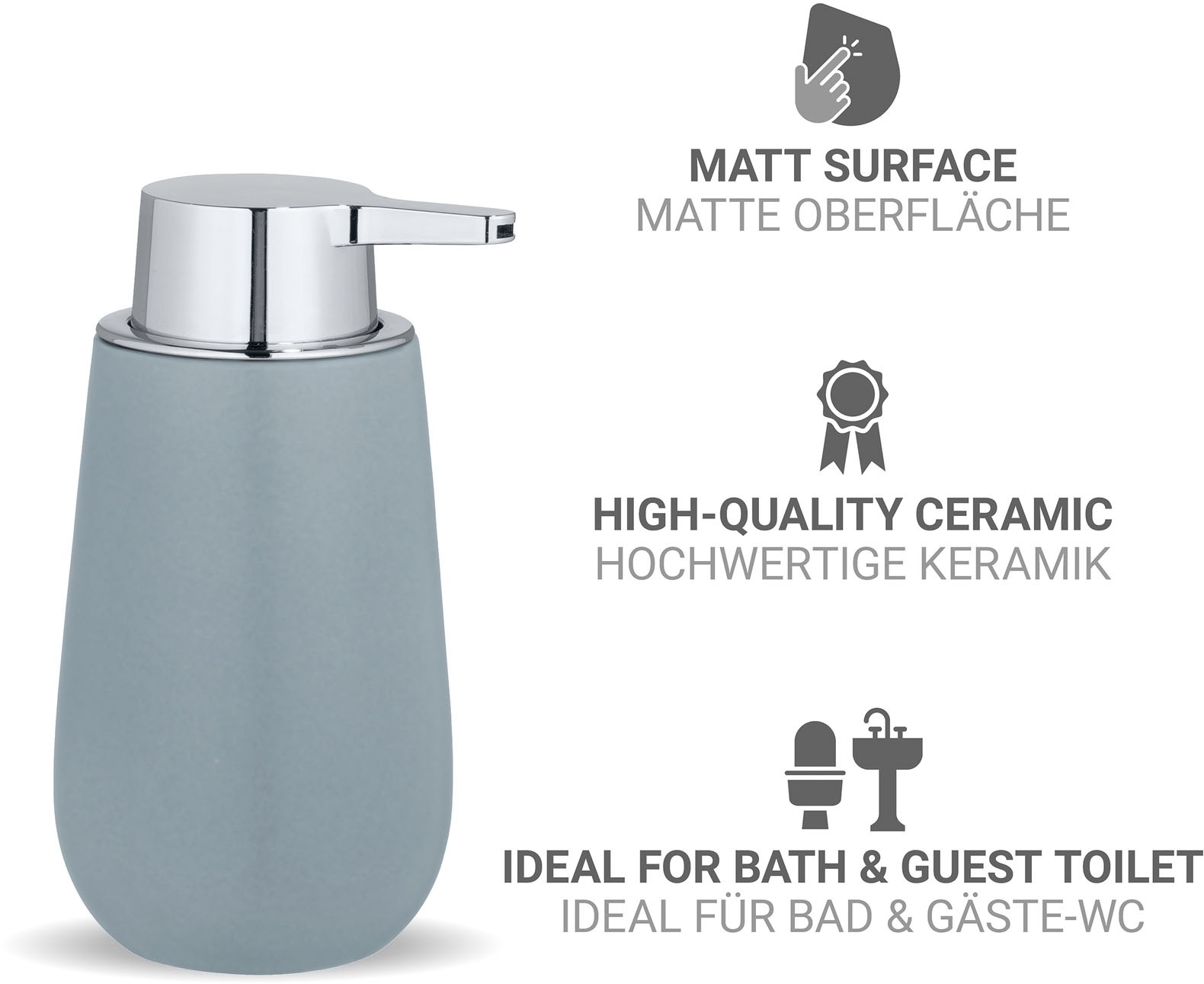 Thumbnail - WENKO Seifenspender "Badi" Dosierspender aus hochwertiger Keramik, mattierte Oberfläche, 320 ml