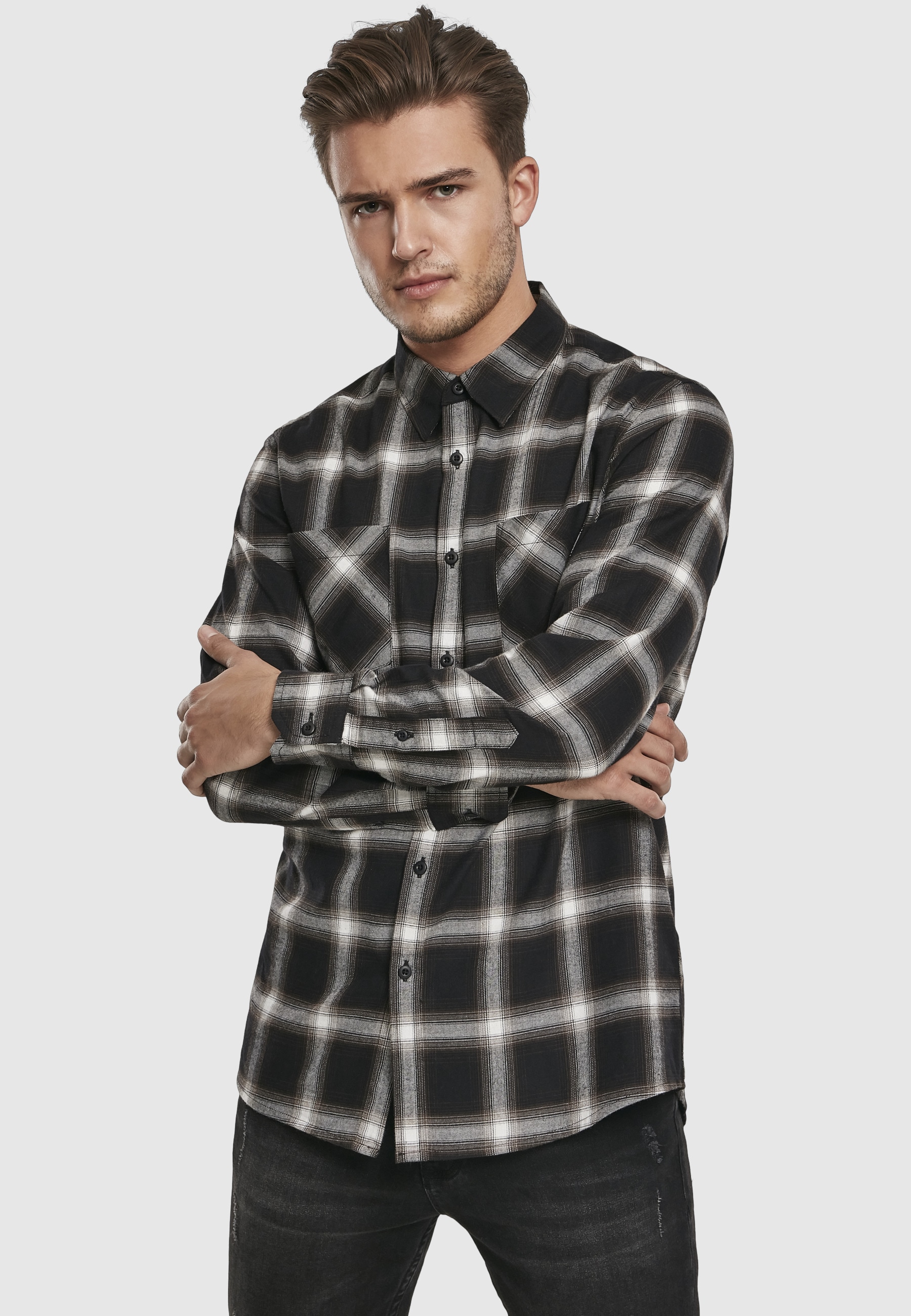 URBAN CLASSICS Kurzarmshirt »Urban Classics Herren Checked Flanell Shirt 6« 1 Stk.