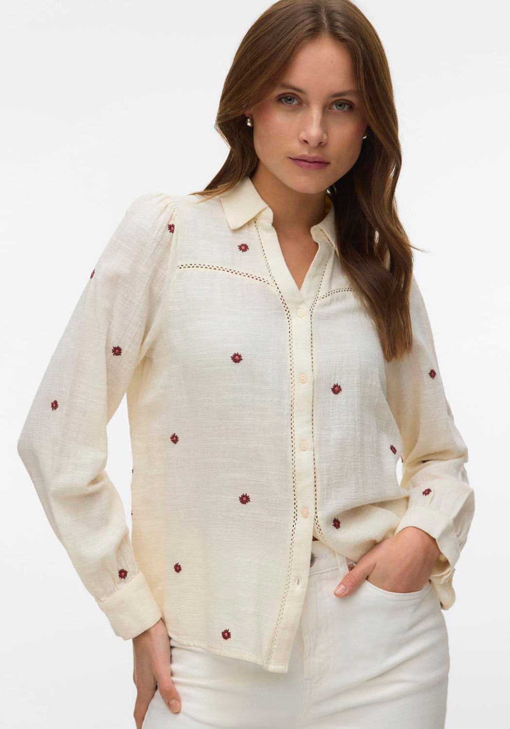 Vero Moda Langarmbluse "VMJILLIAN LS SHIRT WVN BTQ" Baumwolle günstig online kaufen