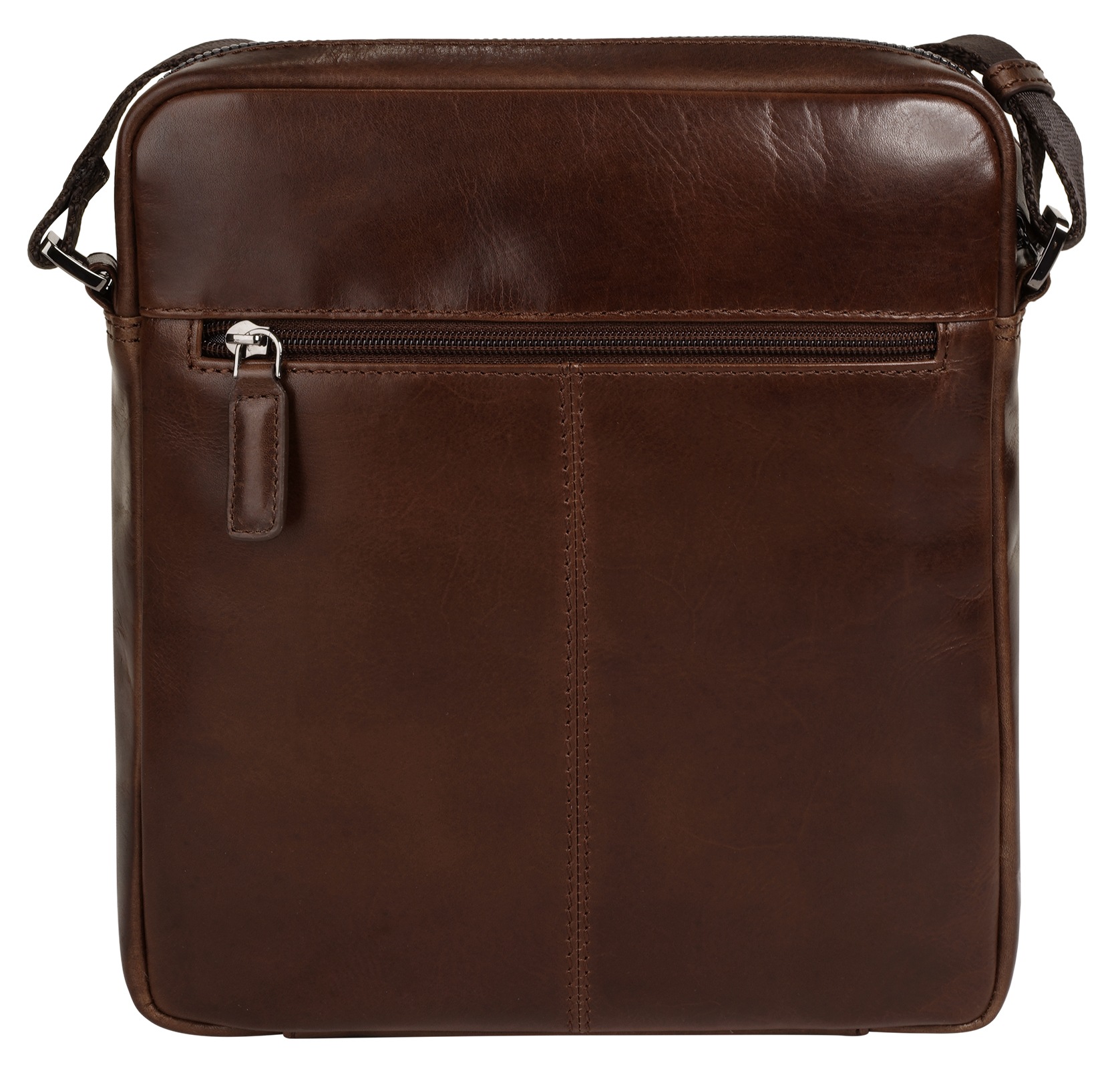 Umhängetasche BUGATTI "ROMANO", Gr. B/H/T: 23cm x 26cm x 5cm onesize, braun, Leder, leicht glänzend, unifarben, Taschen Umhängetasche, echt Leder 2