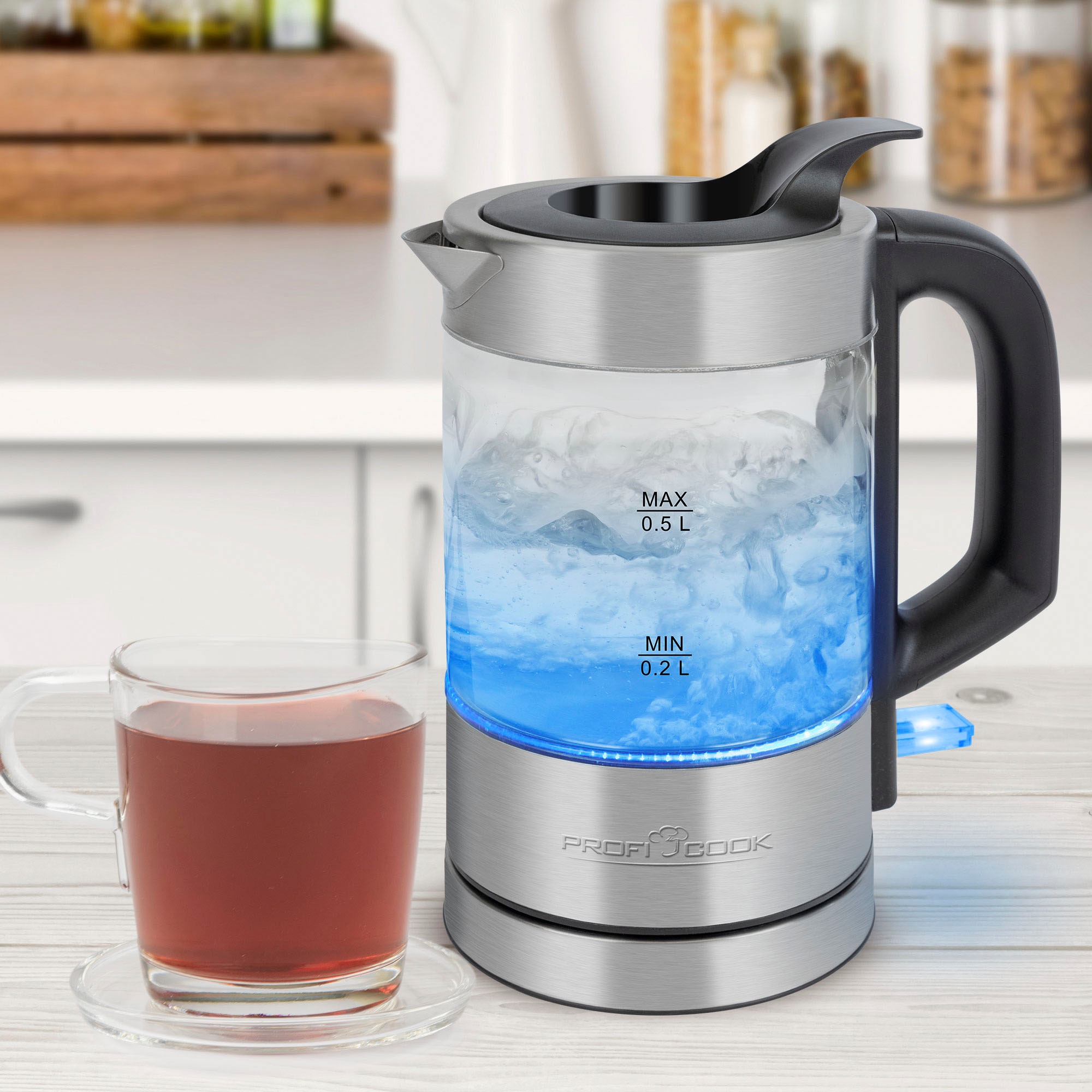 ProfiCook Wasserkocher »PC-WKS 1228 G inox, Glas, 360°«, 0,5 l, 1100 W