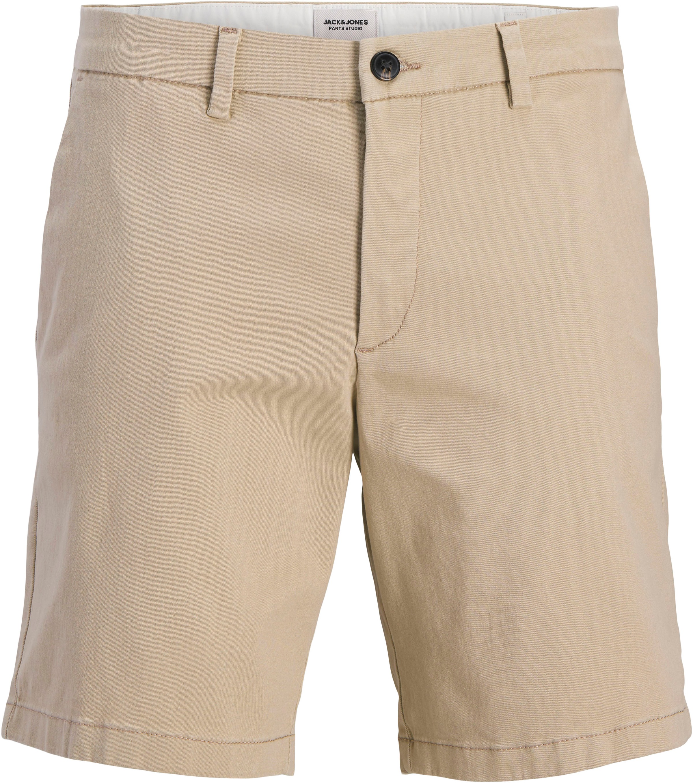 Chinohose JACK & JONES "JPSTMARCO DYLAN CHINO SHORTS", Herren, Gr. XL, N-Gr, string, Web, Obermaterial: 98% Baumwolle, 2% Elasthan, unifarben, regular fit knielang, Hosen Chinohose